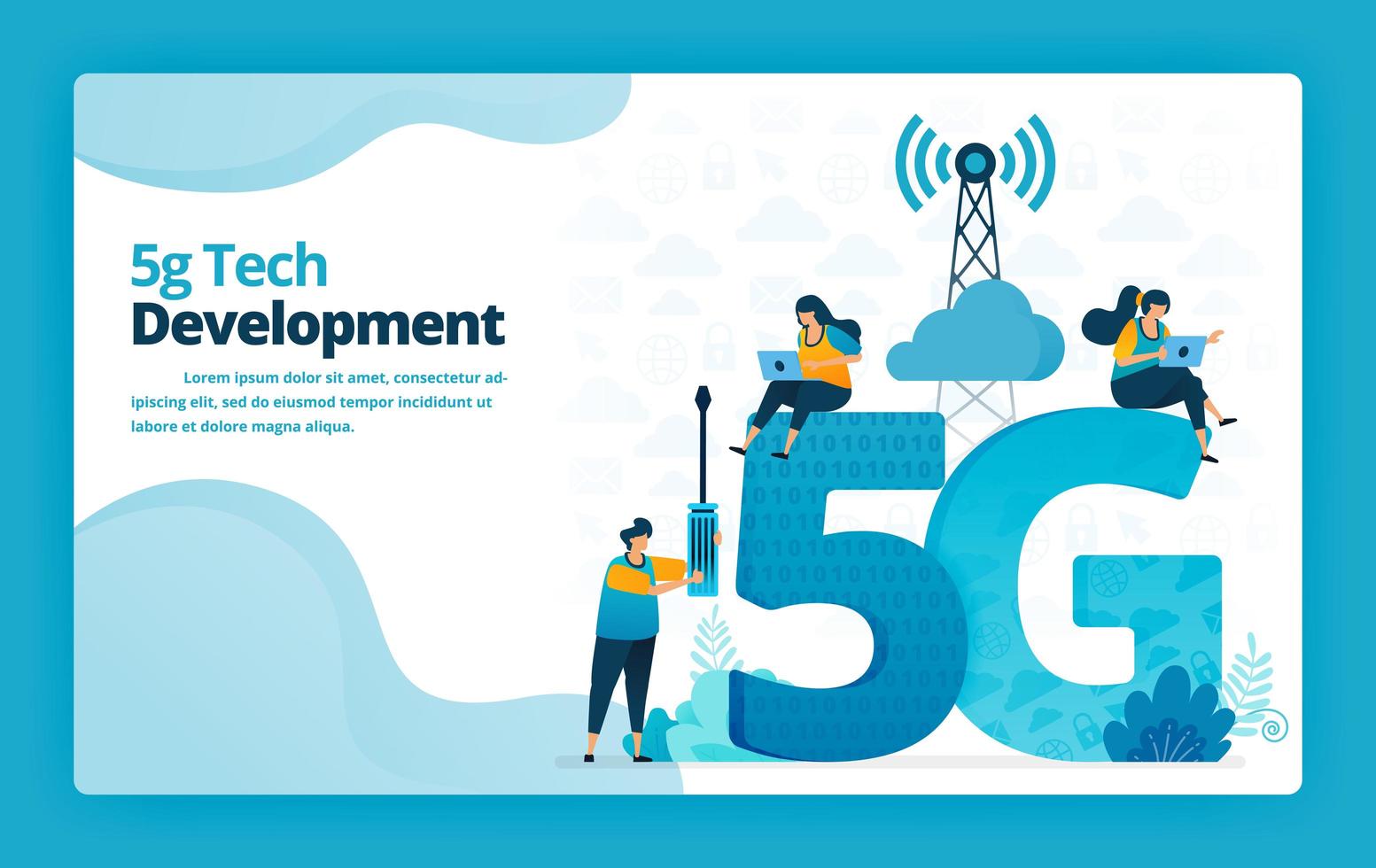 Vector illustration of landing page of 5g advance technology for developing and managing internet networks. Design for website, web, banner, mobile apps, poster, brochure, template, ads, homepage