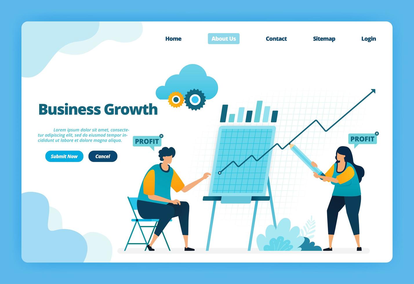 Landing page of business growth. Planning a strategy to increase the company's sales and profits. Illustration of landing page, website, mobile apps, poster, flyer vector