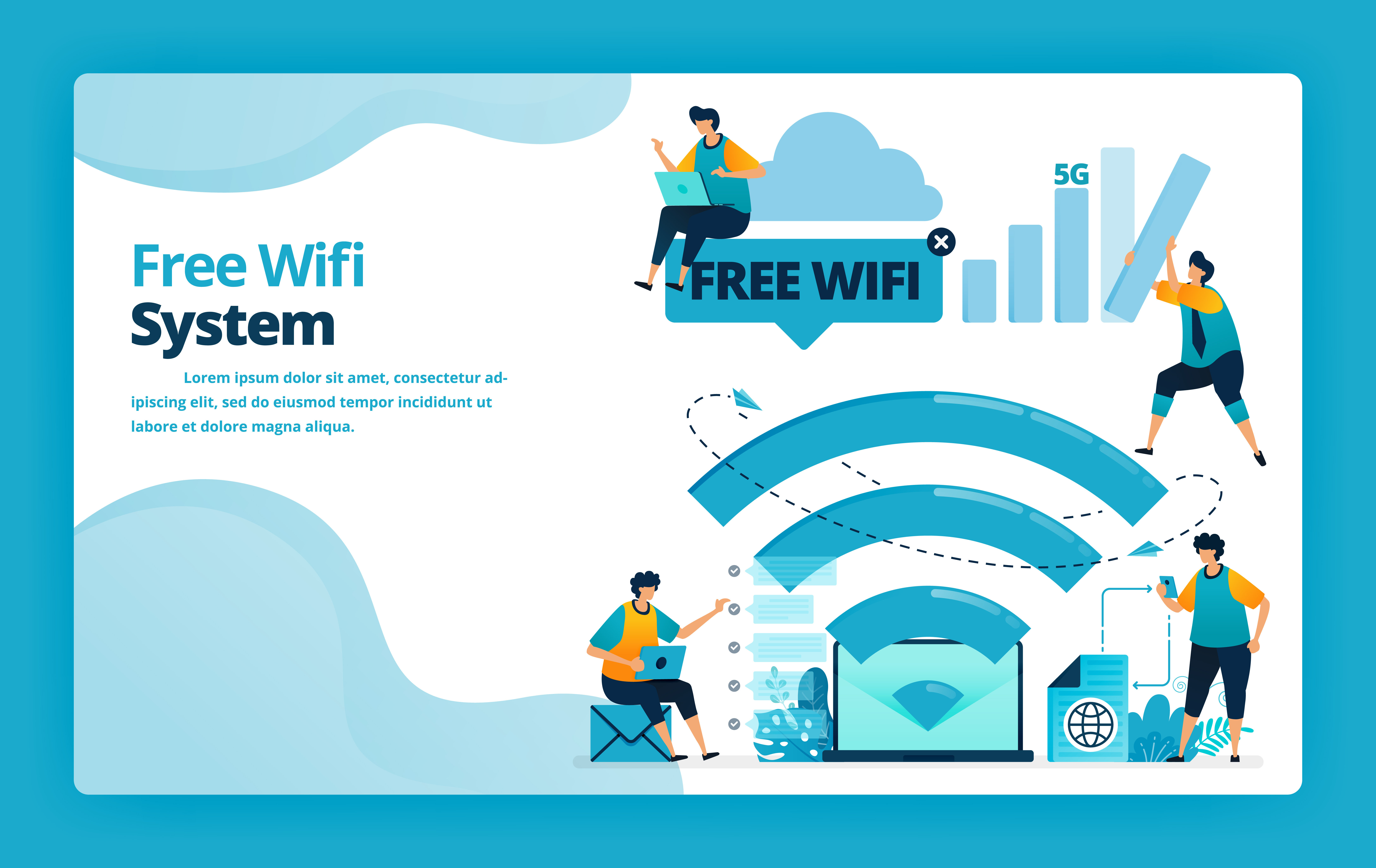 Vector illustration of landing page of free wifi system for a cheaper