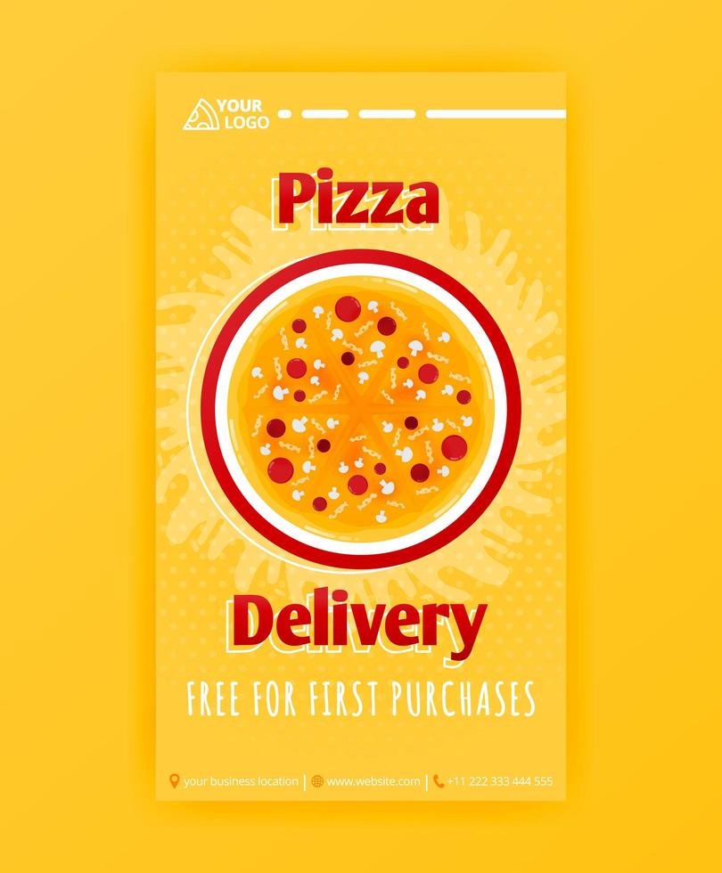 Plantilla de póster de entrega gratuita de pizza rápida para publicaciones de historias de redes sociales y banner de anuncios vector