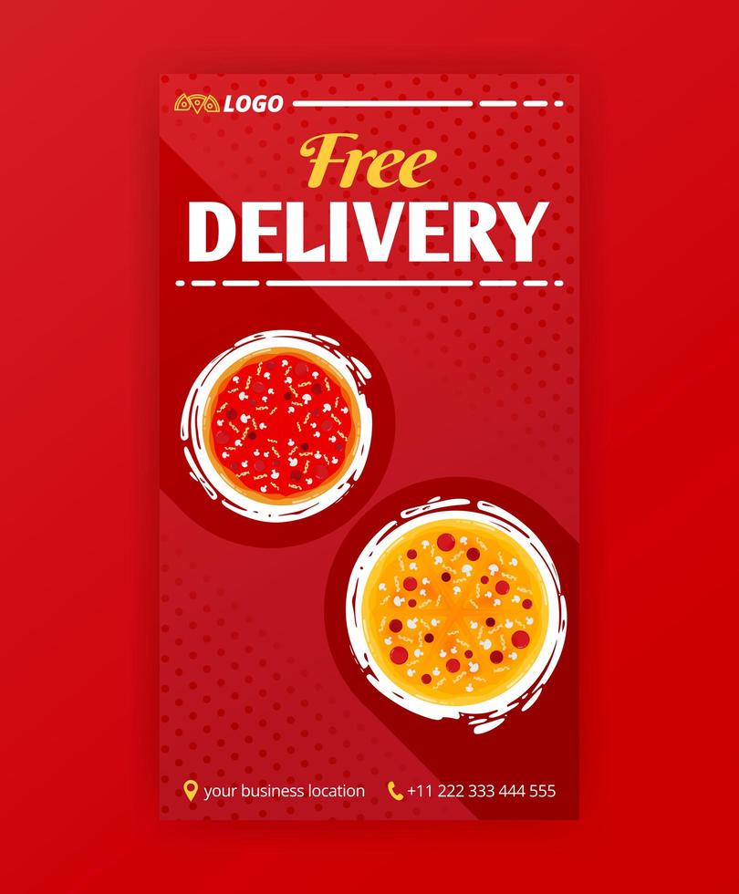 poster template of fast pizza free delivery for social media stories post and ads banner vector