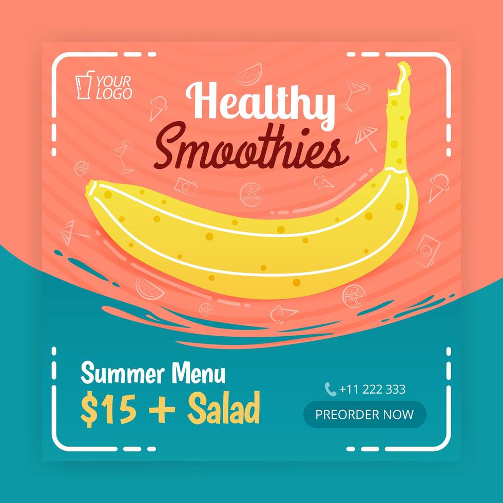 Healthy smoothies social media post ads. Poster for food and beverage business. Can be used for online media, brochure, flyer, card, wall advertisement, poster, media promotion, billboard, apps ads vector