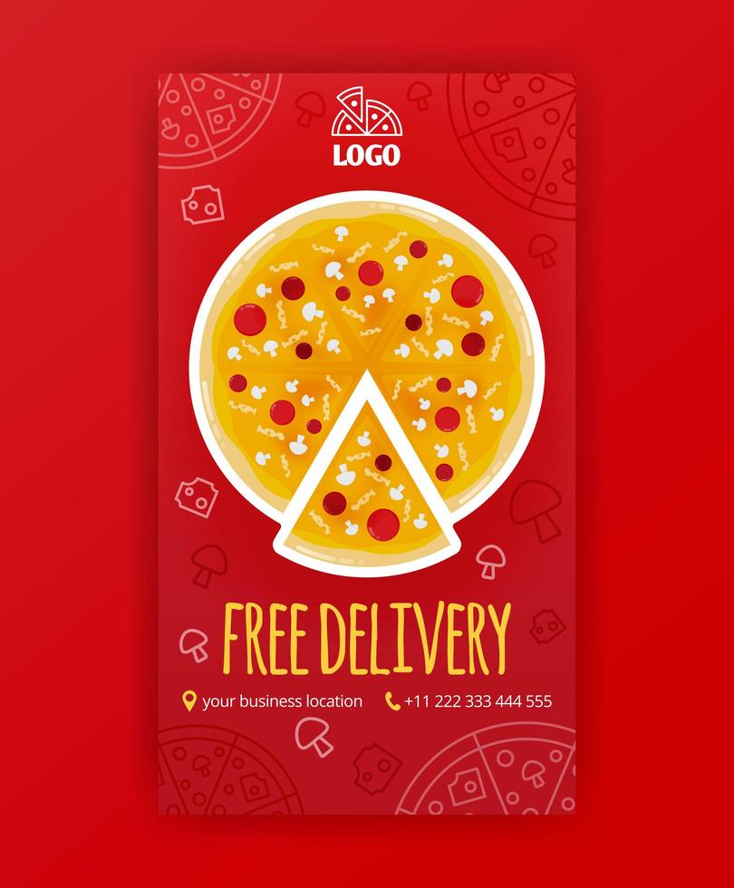 Plantilla de póster de entrega gratuita de pizza rápida para publicaciones de historias de redes sociales y banner de anuncios vector