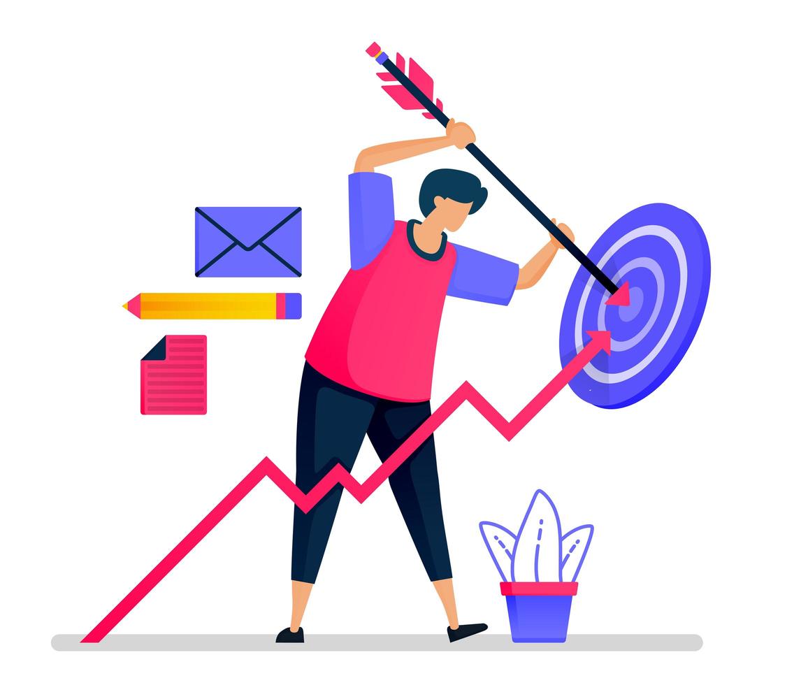 People try to hit the target. Achievement of business goals, leadership and motivation. Illustrations can be used for websites, web pages, landing pages, mobile apps, banners, flyers, posters vector