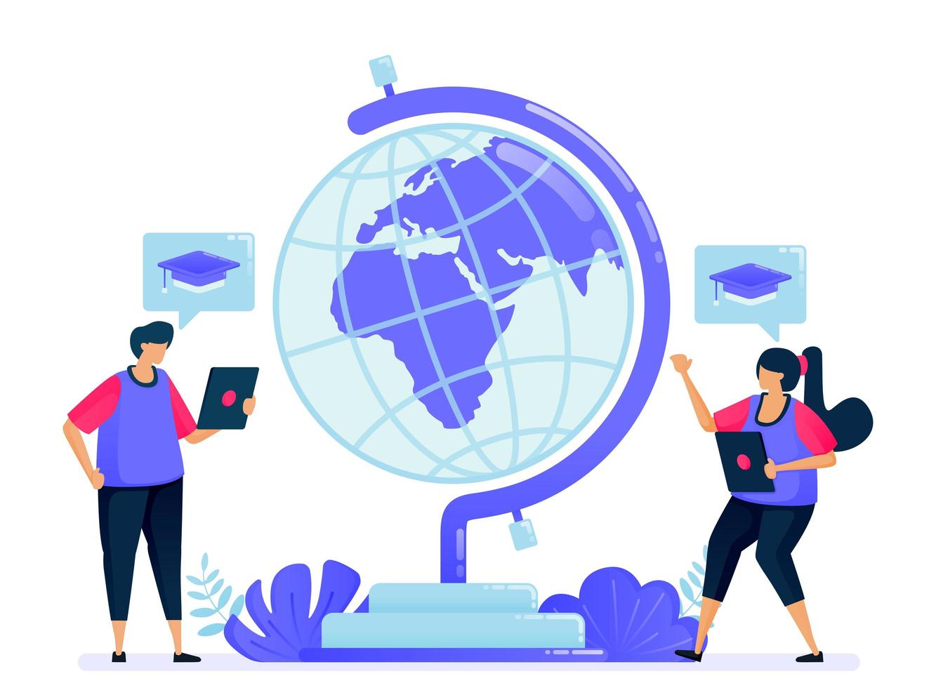 Vector illustration for globe of education, learning and knowledge transfer. World scholarship programs for students. Can be used for landing page, website, web, mobile apps, posters, flyers