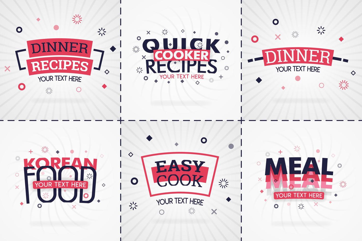 Pink cooking book set for food and recipe magazines. Restaurant menu titles or badges for food stores and restaurants. Minimalist design for recipe banners vector