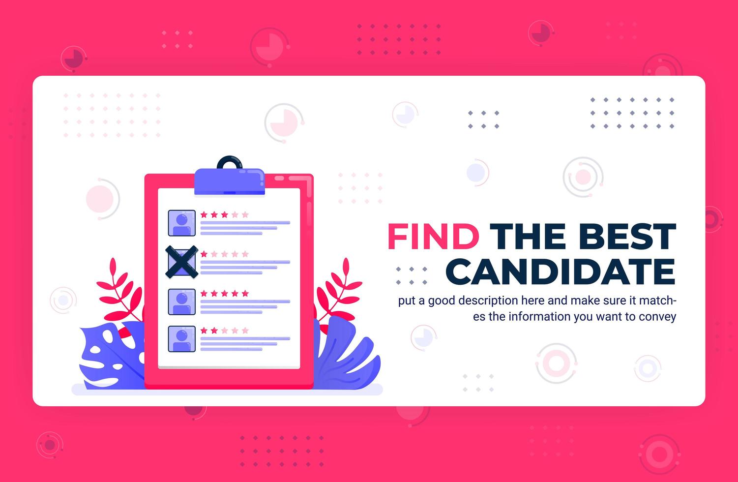 Vector poster illustration of find the best candidate. Selecting employees with rating, opinion, feedback and review. Can be used for website web mobile apps flyer background element banner template