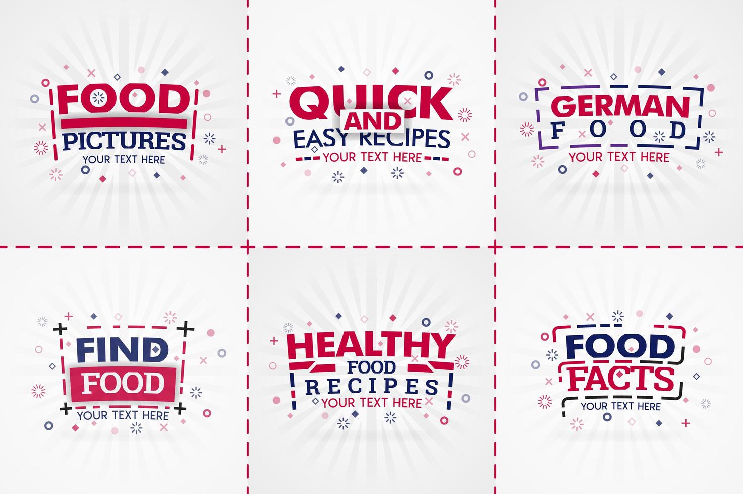 Red cooking book set for food and recipe magazines. Restaurant menu titles or badges for food stores and restaurants. Minimalist design for recipe banners vector