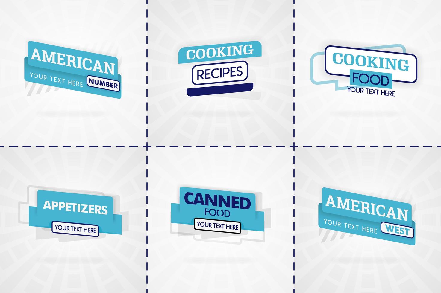 Blue cooking book set for food and recipe magazines. Restaurant menu titles or badges for food stores and restaurants. Minimalist design for recipe banners vector