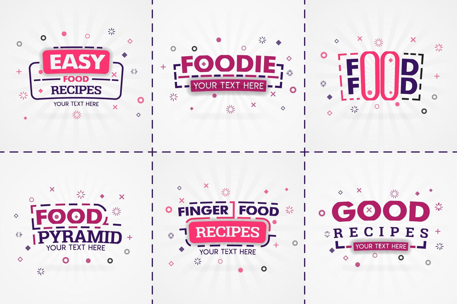 Pink cooking book set for food and recipe magazines. Restaurant menu titles or badges for food stores and restaurants. Minimalist design for recipe banners vector