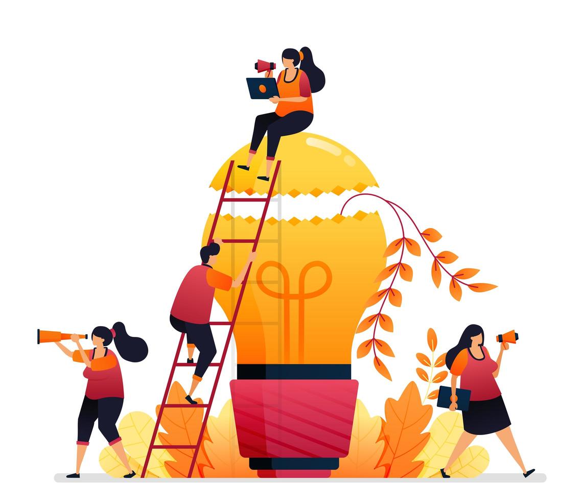 Vector illustration of idea and inspiration, looking for problem ...