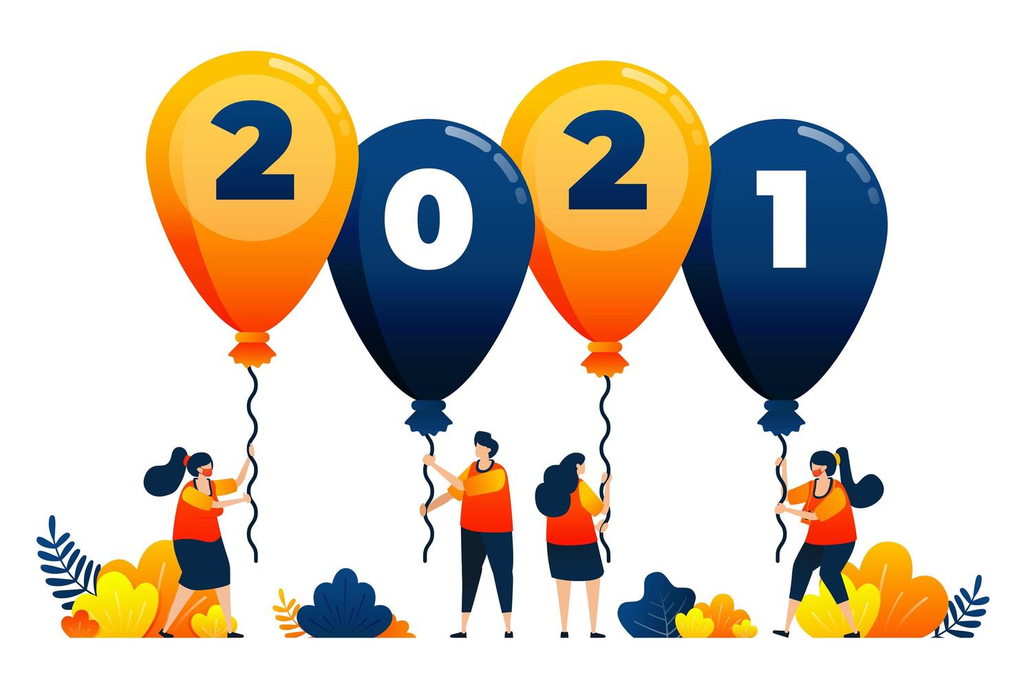 cuenta regresiva de 2020 a 2021 con tema de globos para fiestas y carnavales. El concepto de ilustración vectorial se puede utilizar para la página de destino, plantilla, ui ux, web, aplicación móvil, póster, pancarta, sitio web, folleto vector