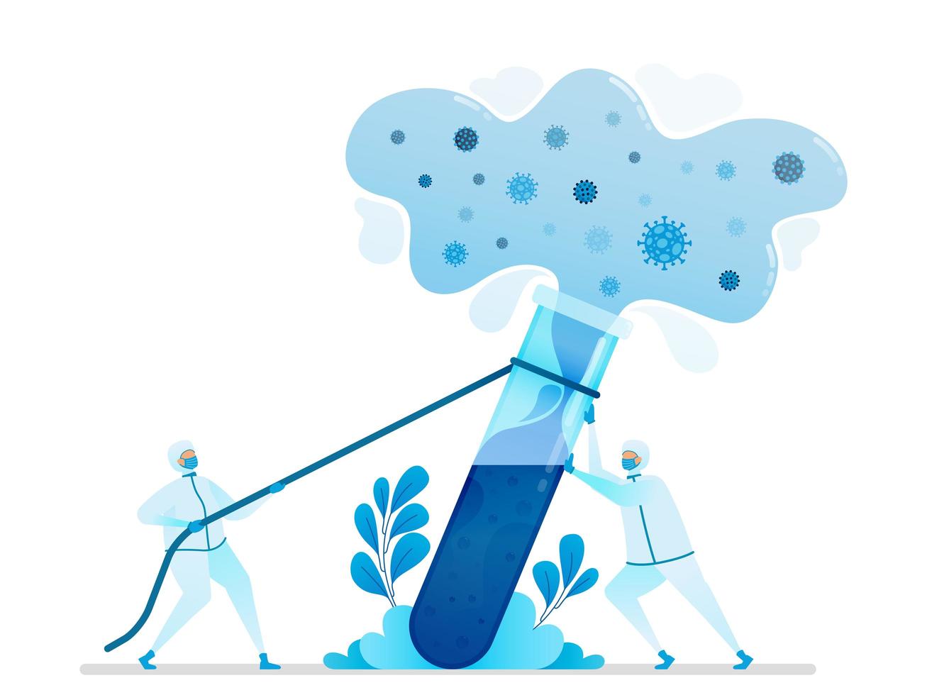 Vector illustration of research to find virus cures and vaccines. Chemistry laboratory for covid-19 analysis. Can be used for landing page, website, web, mobile apps, flyer banner, template, poster