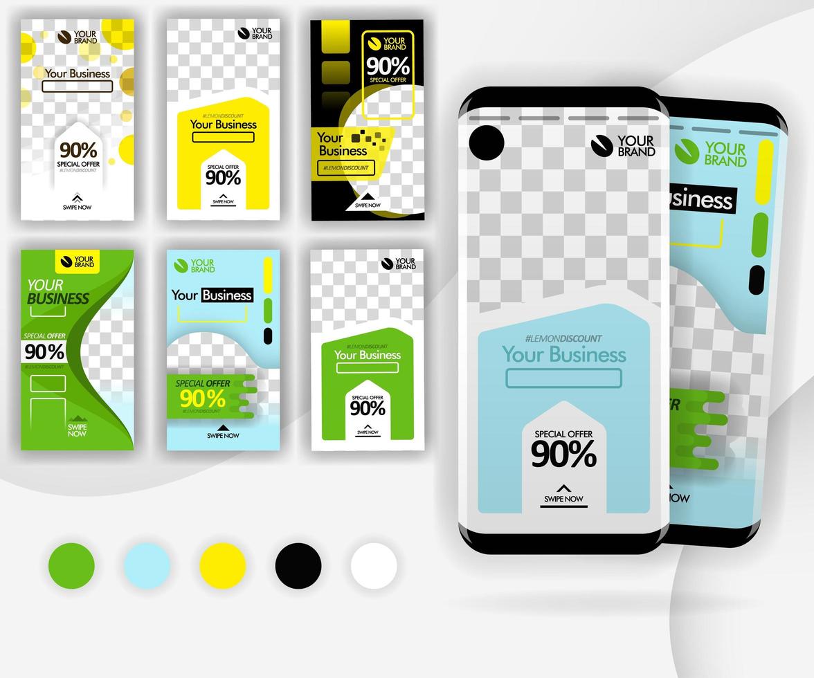 social media swipe template with a mockup smartphone for internet marketing, promotion, ads, online business, can use for, landing page, template, ui, web, mobile app, vector illustration concept