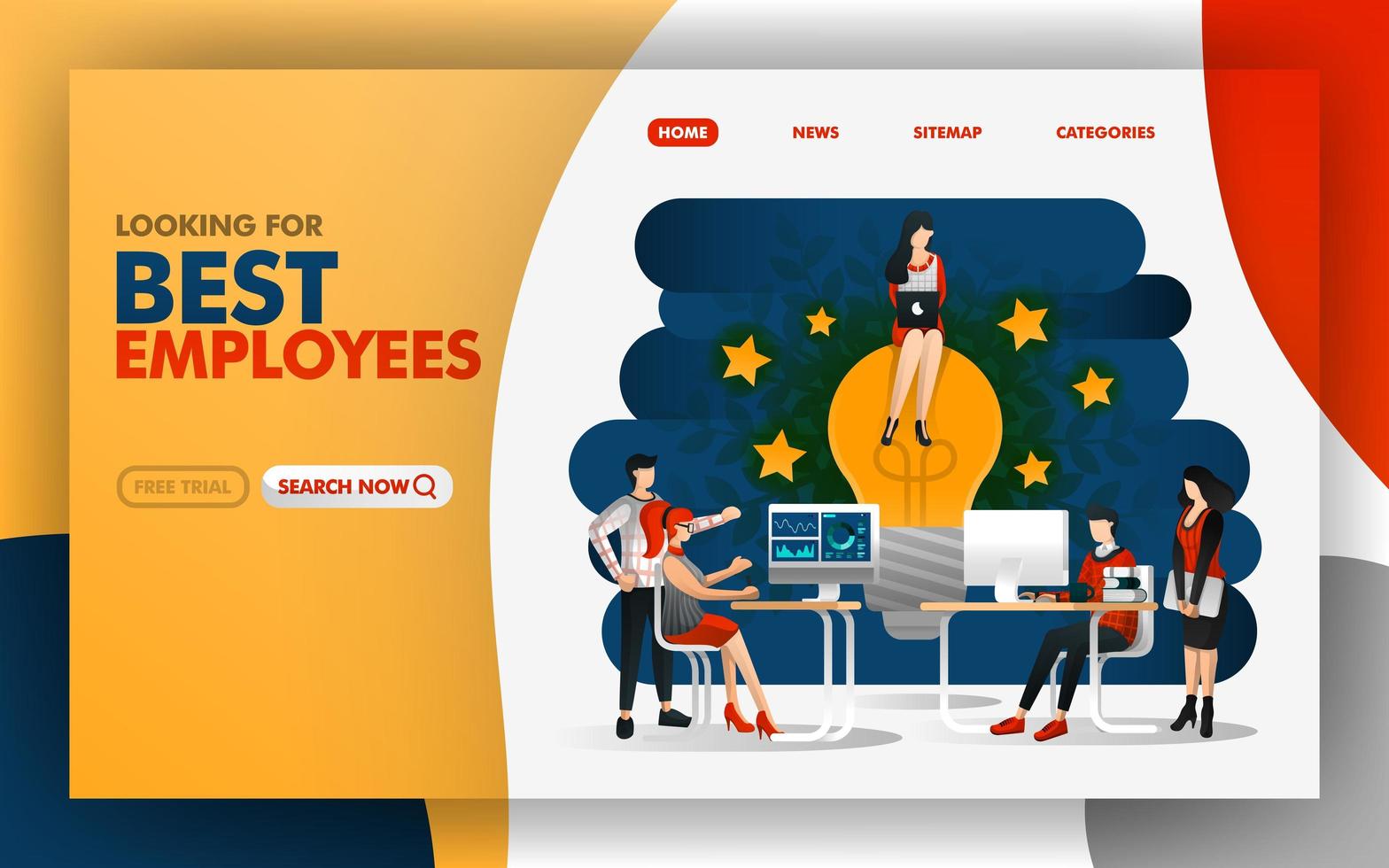 Vector illustration concept of The best employee who gives the best idea and inspire people working better. Easy to use for website, banner, landing page, brochure, flyer, print, mobile, app, poster,