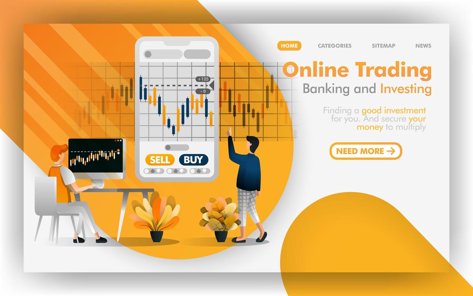 Forex online trading, banking, investment Vector Illustration concept, people determine investment. Easy to use for website, banner, landing page, brochure, flyer, print, mobile, poster, template, UI