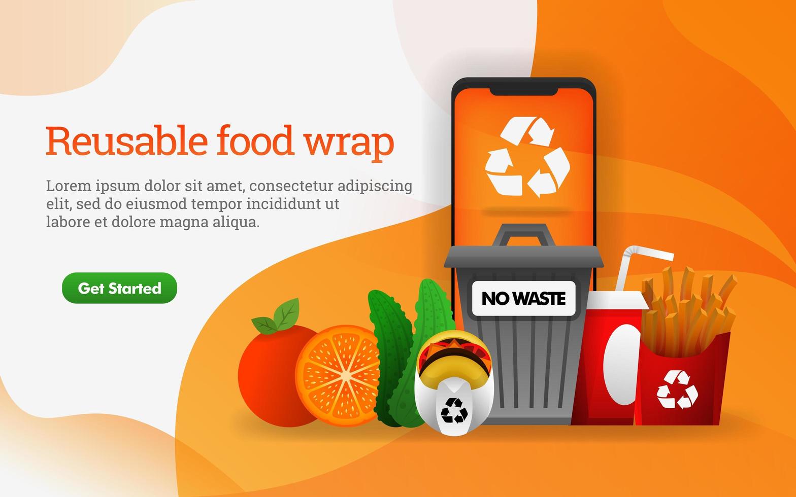 3D food. junk food with theme of reduce, reuse, recycle. contains dump, fries and hamburger. can use for, landing page, template, web, banner, vector illustration, online promotion, internet marketing