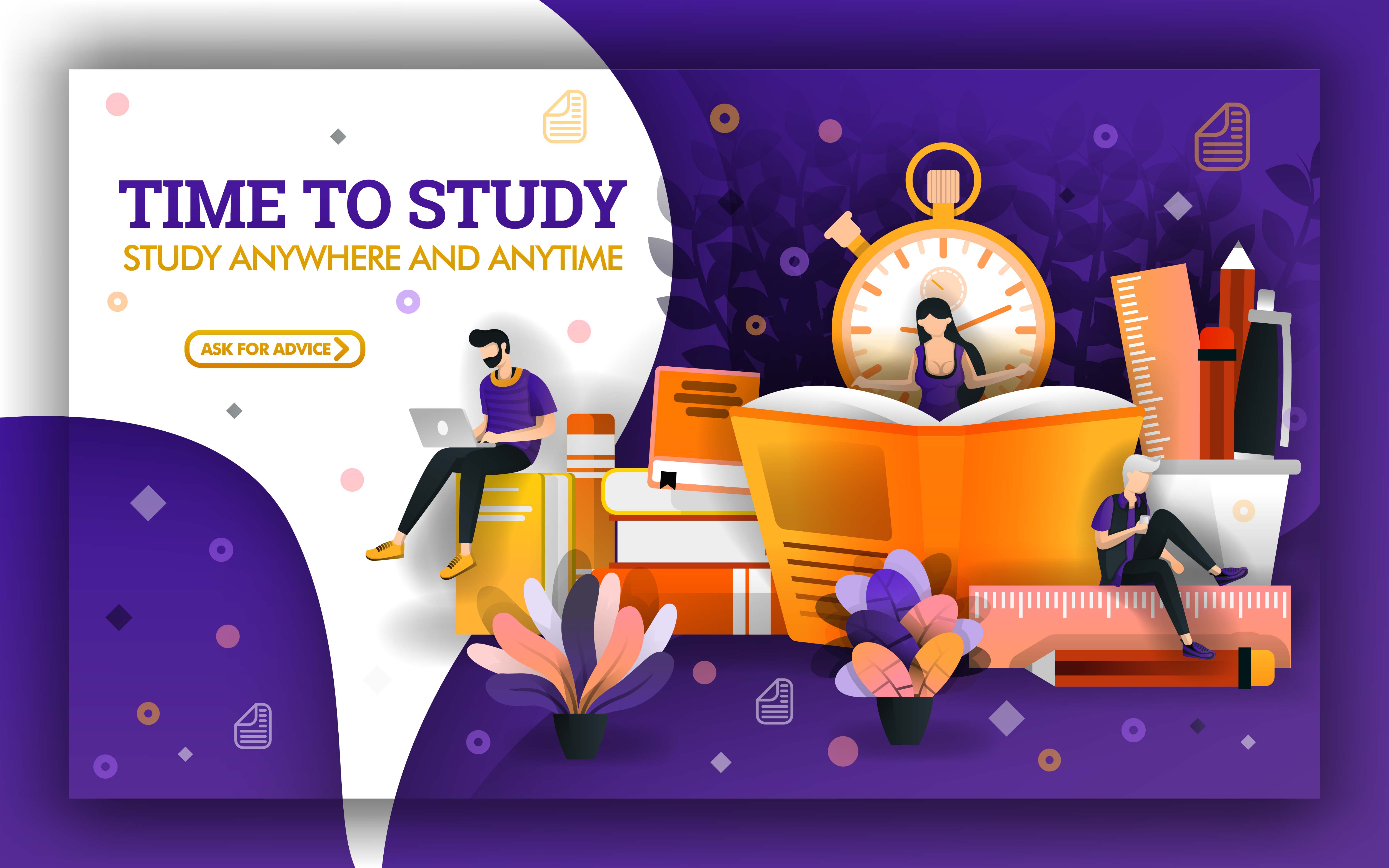 Vector illustration of study time. Education current events require