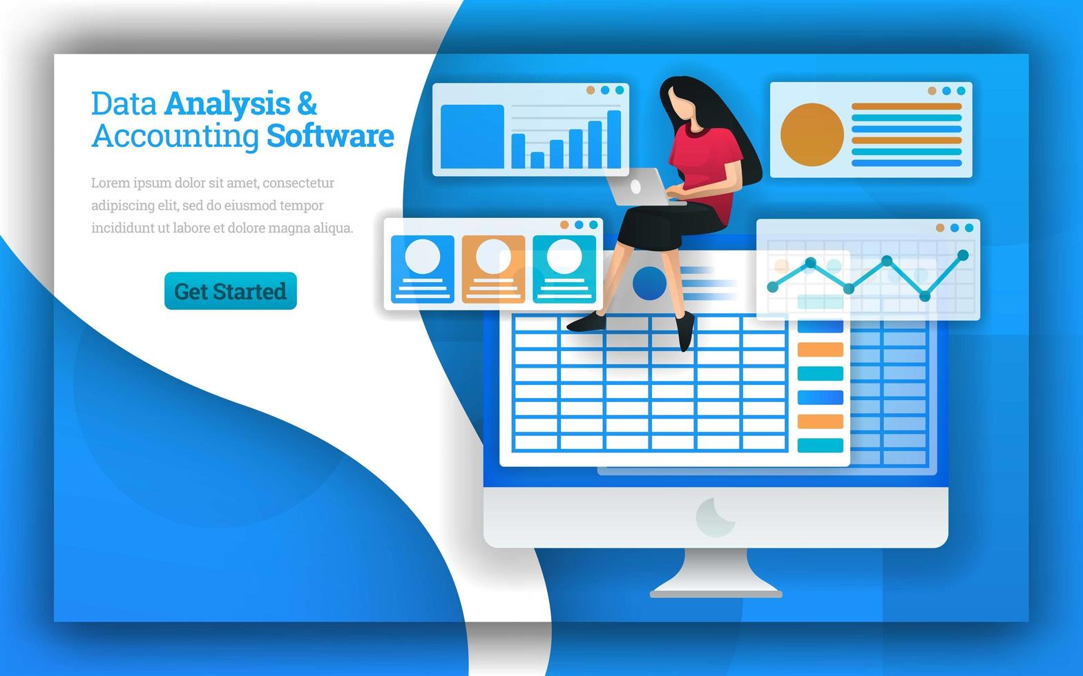 Accounting firms provides Data Analysis and Accounting Software services, virtual bookkeeping and quickbooks accountant. home accounting professional service software and accounting compare service vector