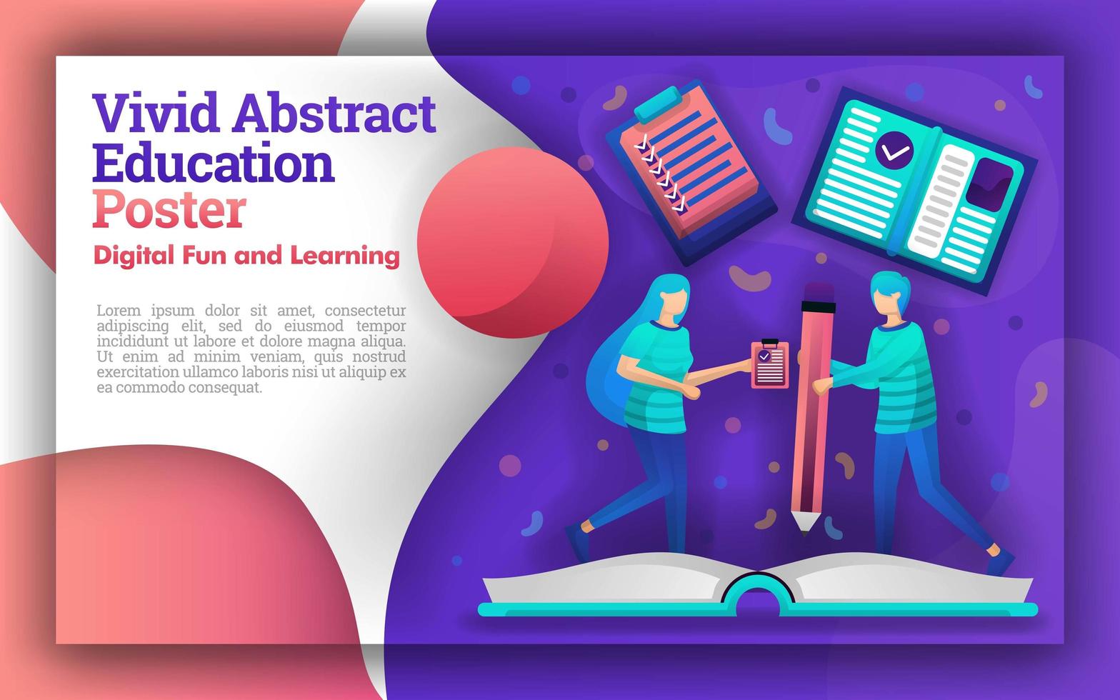 Illustration of vivid abstracts with the theme of education. the student who was writing on a giant book. can be for posters and websites. new learning method for students and easier for teachers vector