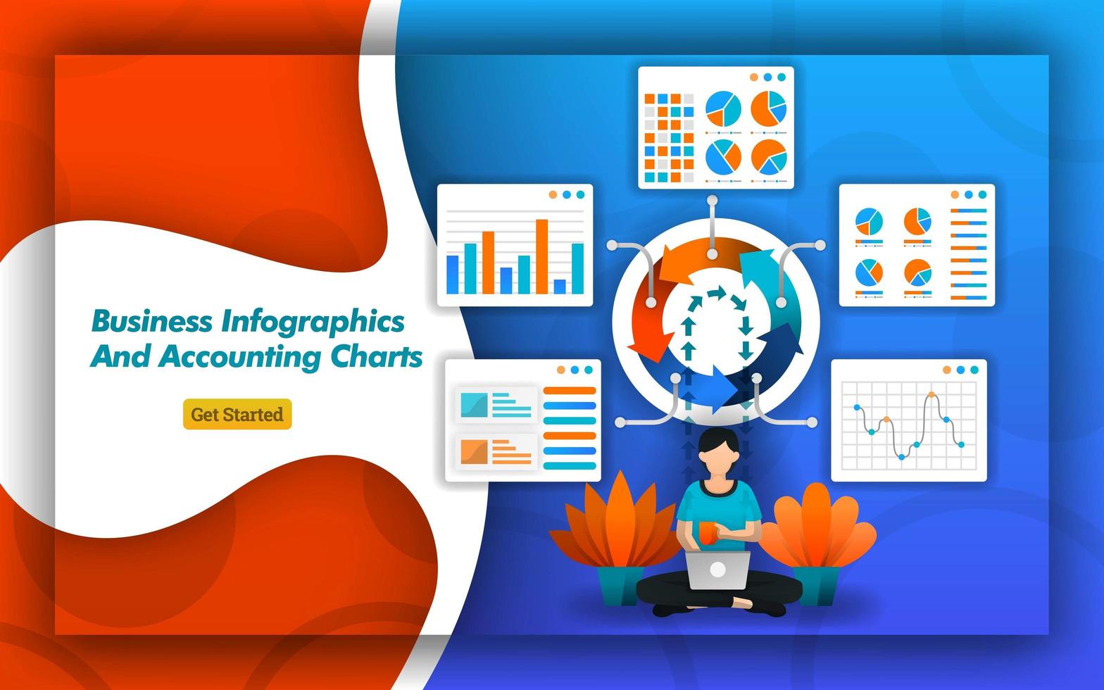 paquetes de diseño de infografías y cuadros contables comerciales, para fines de contabilidad, teneduría de libros y empresas contables. para presentaciones de pequeñas empresas, sencillo pero moderno. estilo de vector plano