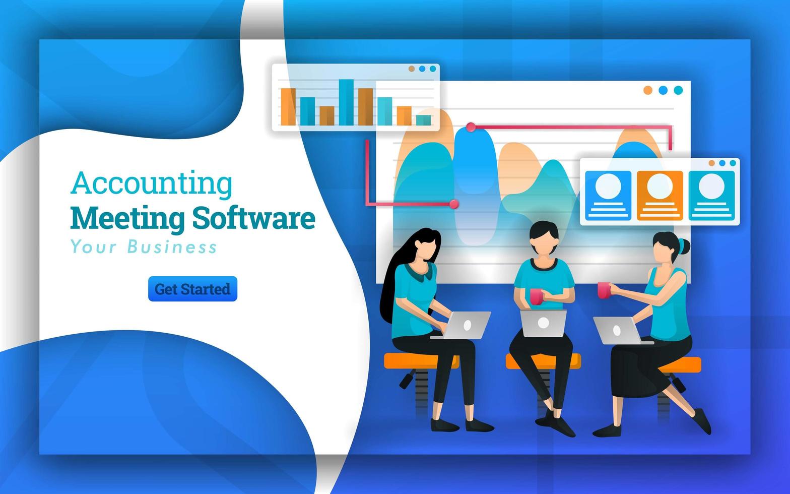 Accounting Meeting Software has many professional accountants from many companies, serving small business tax and training for accountants. Nonprofit software provides free courses. Flat vector style