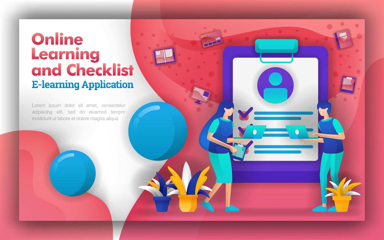 Abstract illustration for online learning and checklist. learn learning definition with technology. increase in understanding learning theories and processes skills with open and free online learning vector