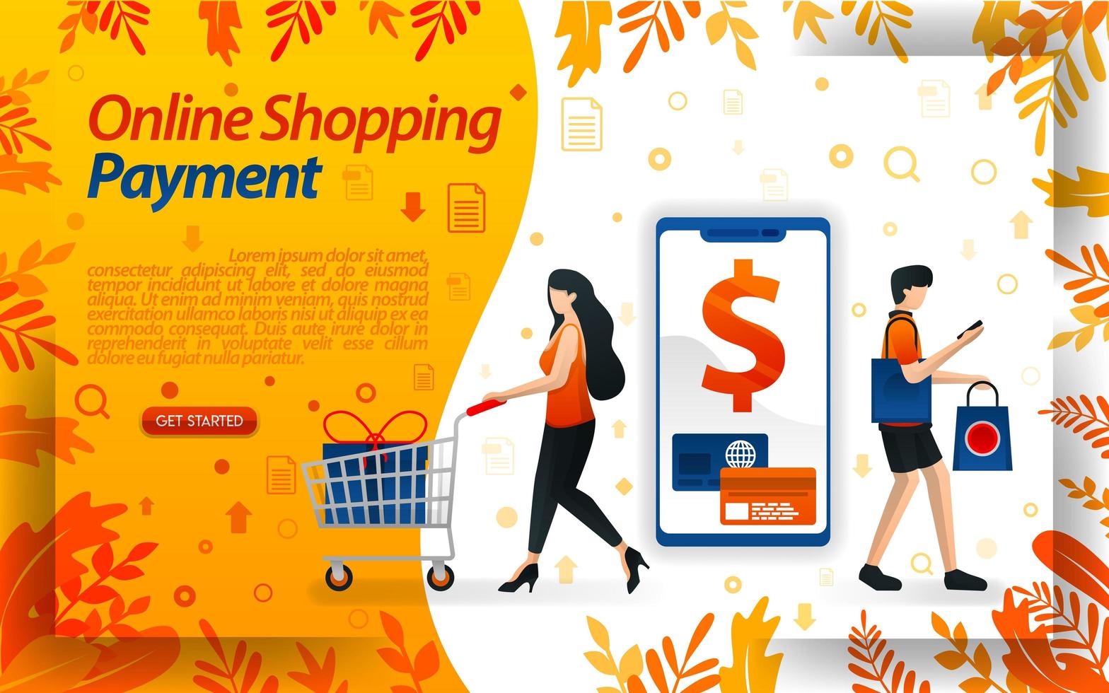 Online Payment Methods for e-commerce. online shopping payments using smartphones and credit cards, vector ilustration. can use for, landing page, template, ui, web, mobile app, poster, banner, flayer