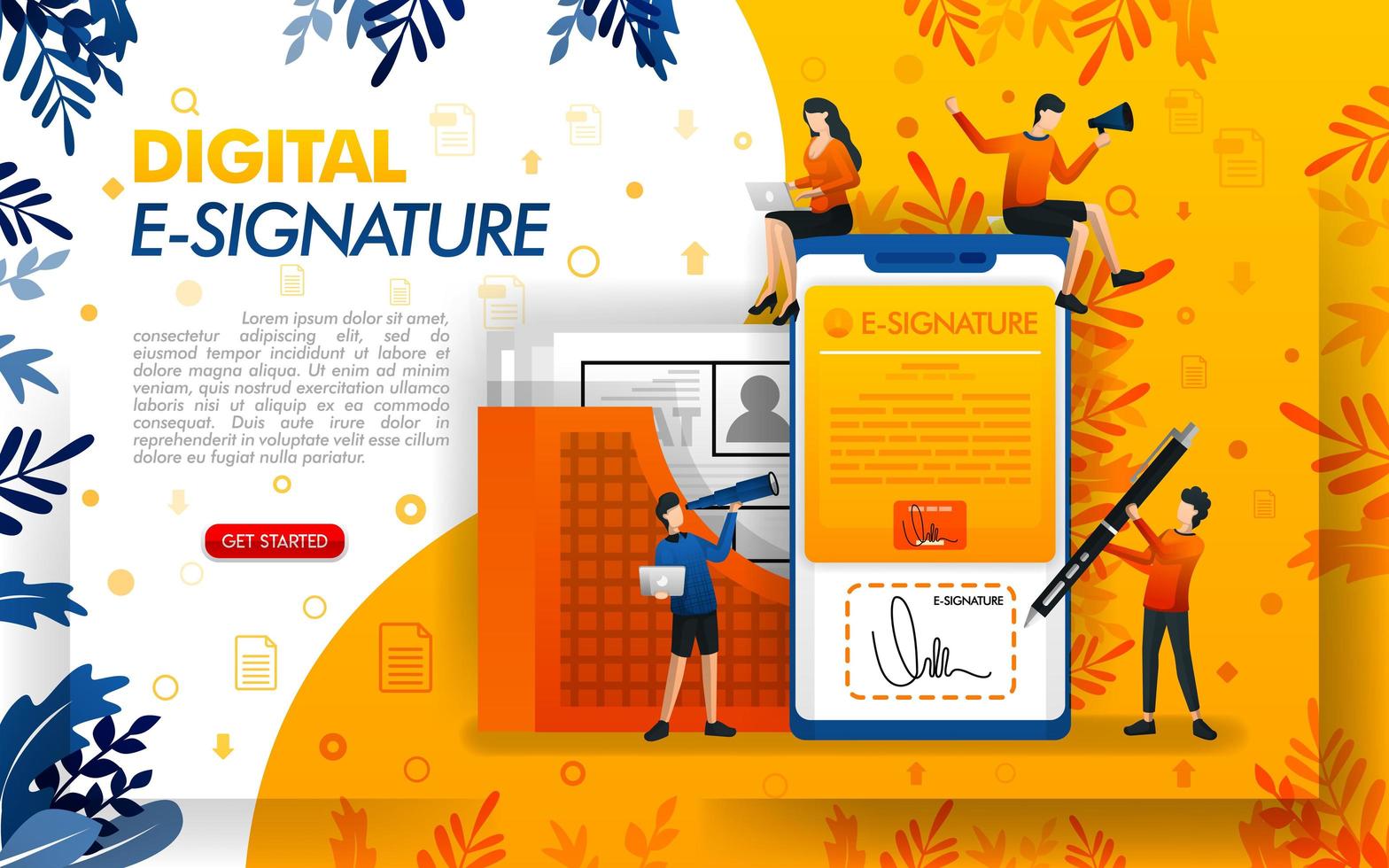 digital signature for document security. E-signatures for business purposes and making agreements, concept vector ilustration. can use for, landing page, template, ui, web, mobile app, poster, banner