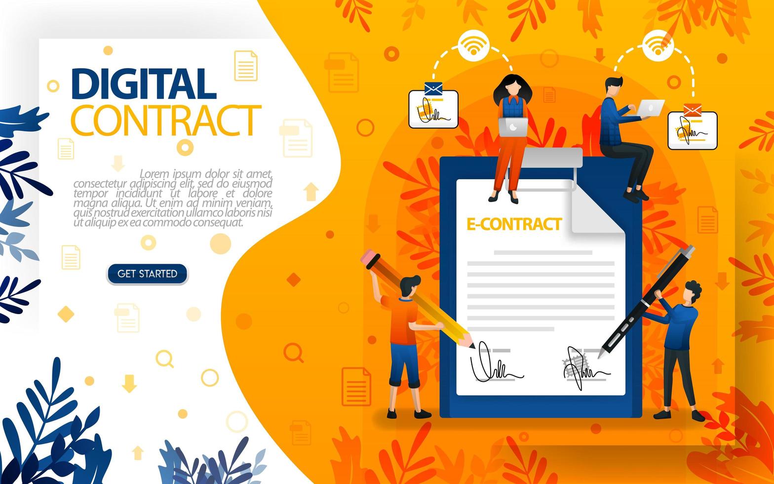 Online signatures for agreements and contracts. people who signed agreement and contract, concept vector ilustration. can use for, landing page, template, ui, web, mobile app, poster, banner, flayer