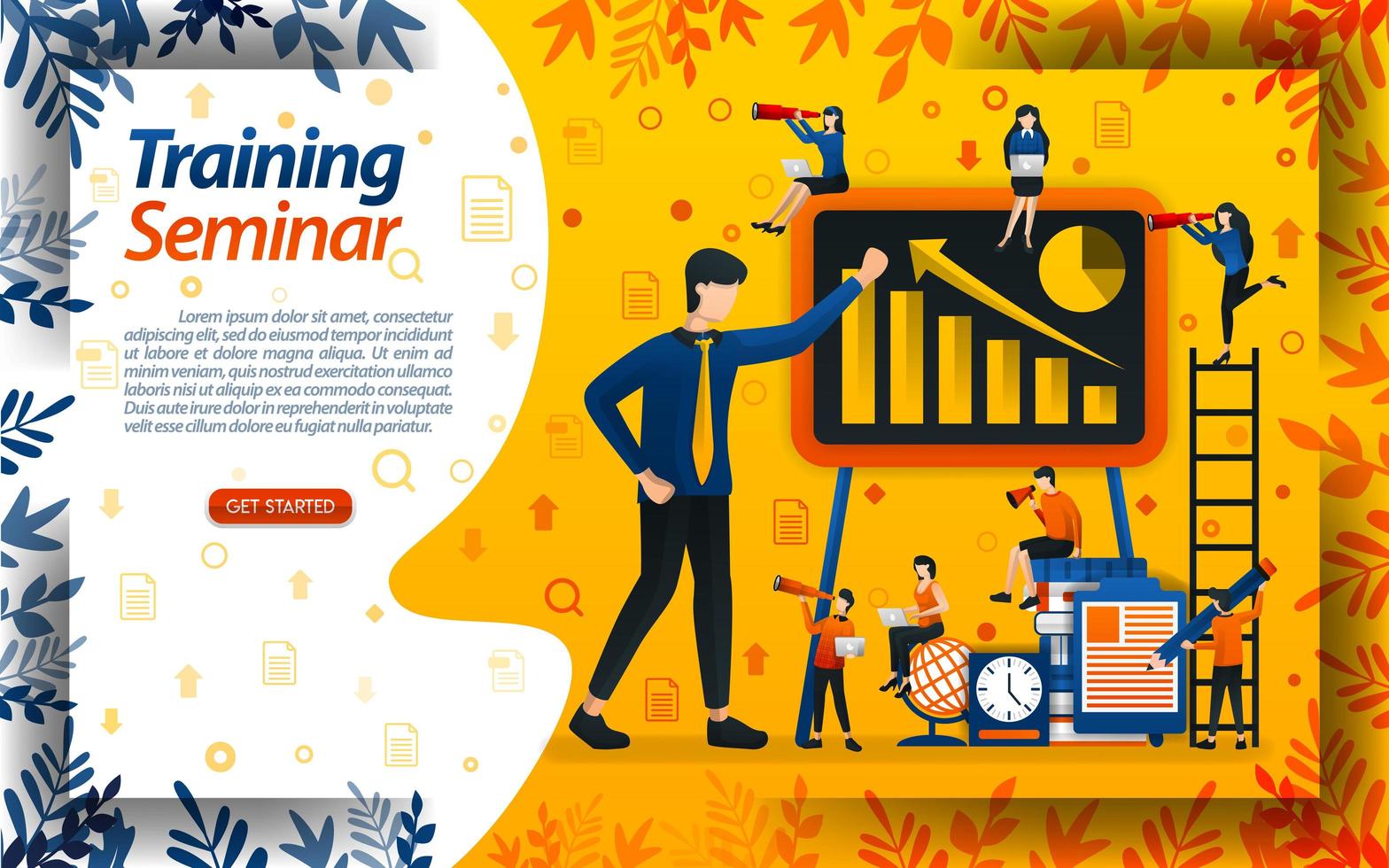 Teach business for beginners. seminar for entrepreneur training and increasing sales, concept vector ilustration. can use for landing page, template, ui, web, mobile app, poster, banner, document