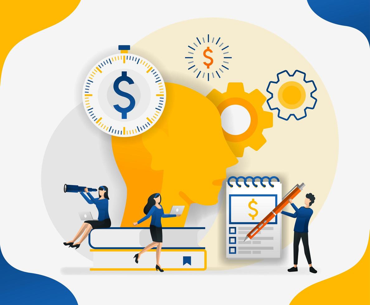Brainstorming to streamline costs. manage finance. make thoughts in the head about money and finance, concept vector illustration. can use for landing page, template, ui, web, mobile, poster, banner