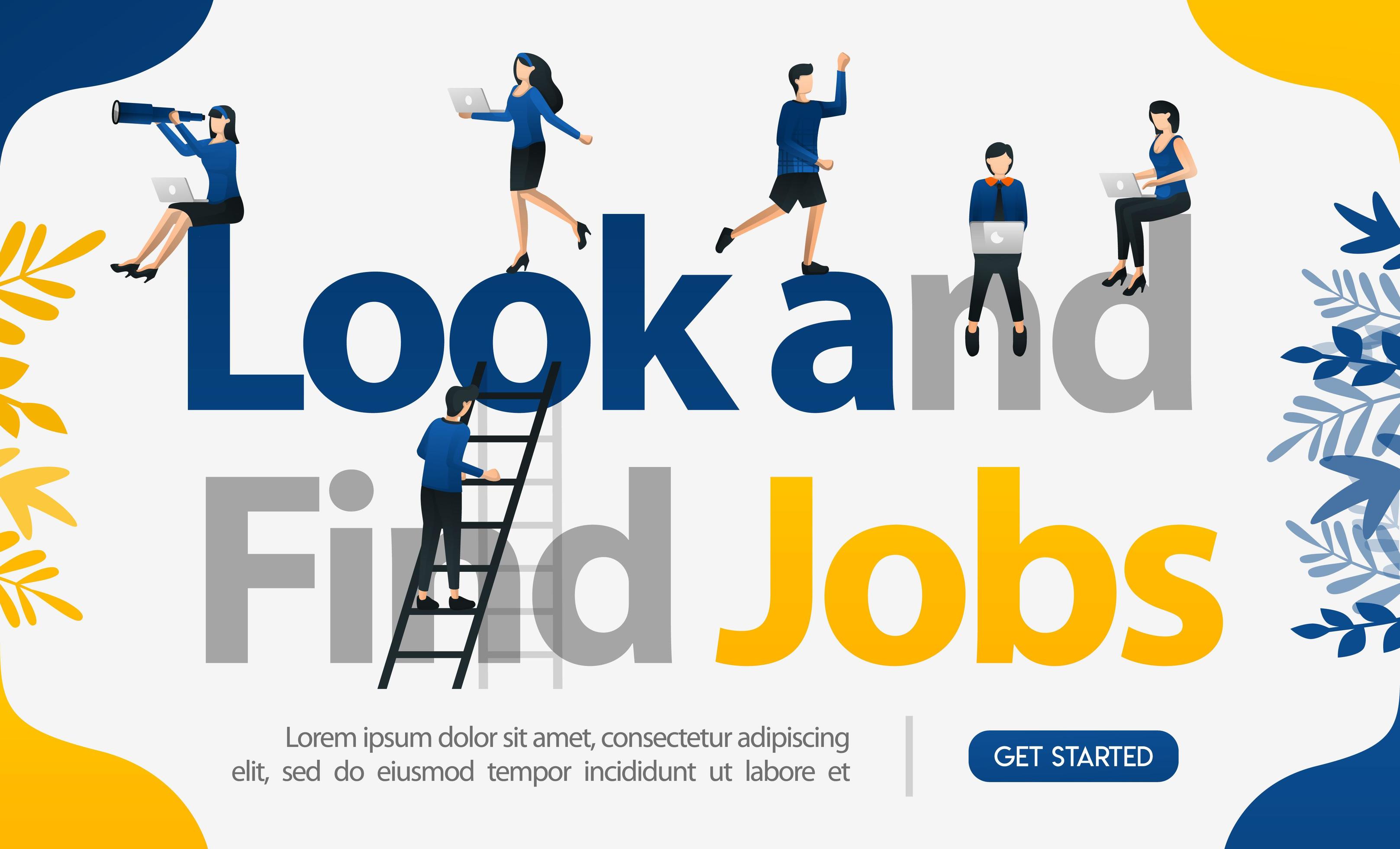 Promotion to find workers with the words Look and Find Jobs, concept