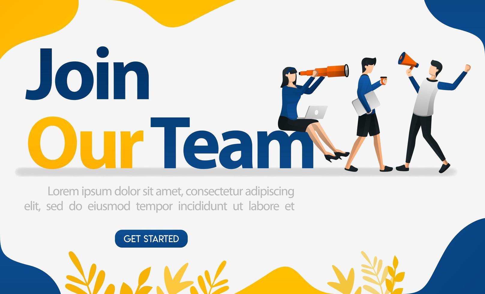 Landing page for job interviews with the words JOIN OUR TEAM, concept vector ilustration. can use for page, template, ui, web, mobile app, poster, banner, flyer, background, website, advertisement