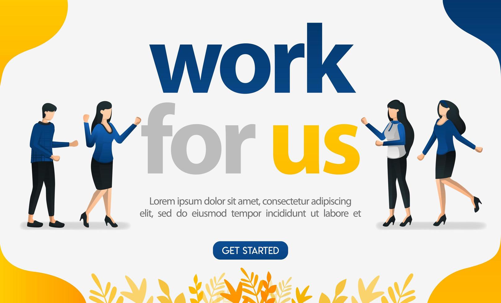 Online advertising for job search websites with WORK FOR US words, concept vector ilustration. can use for landing page, template, ui, web, mobile app, poster, banner, flyer, background, advertisement