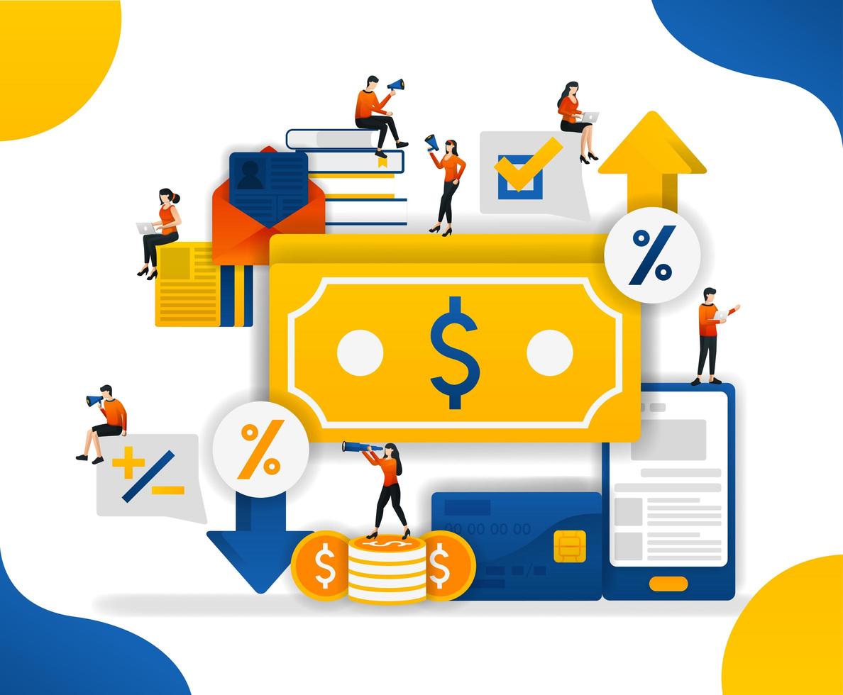 Increase and decrease in prices on money and commodity goods. money trading to determine percentage of currency, concept vector illustration. can use for ui, web, mobile app, poster, banner, website