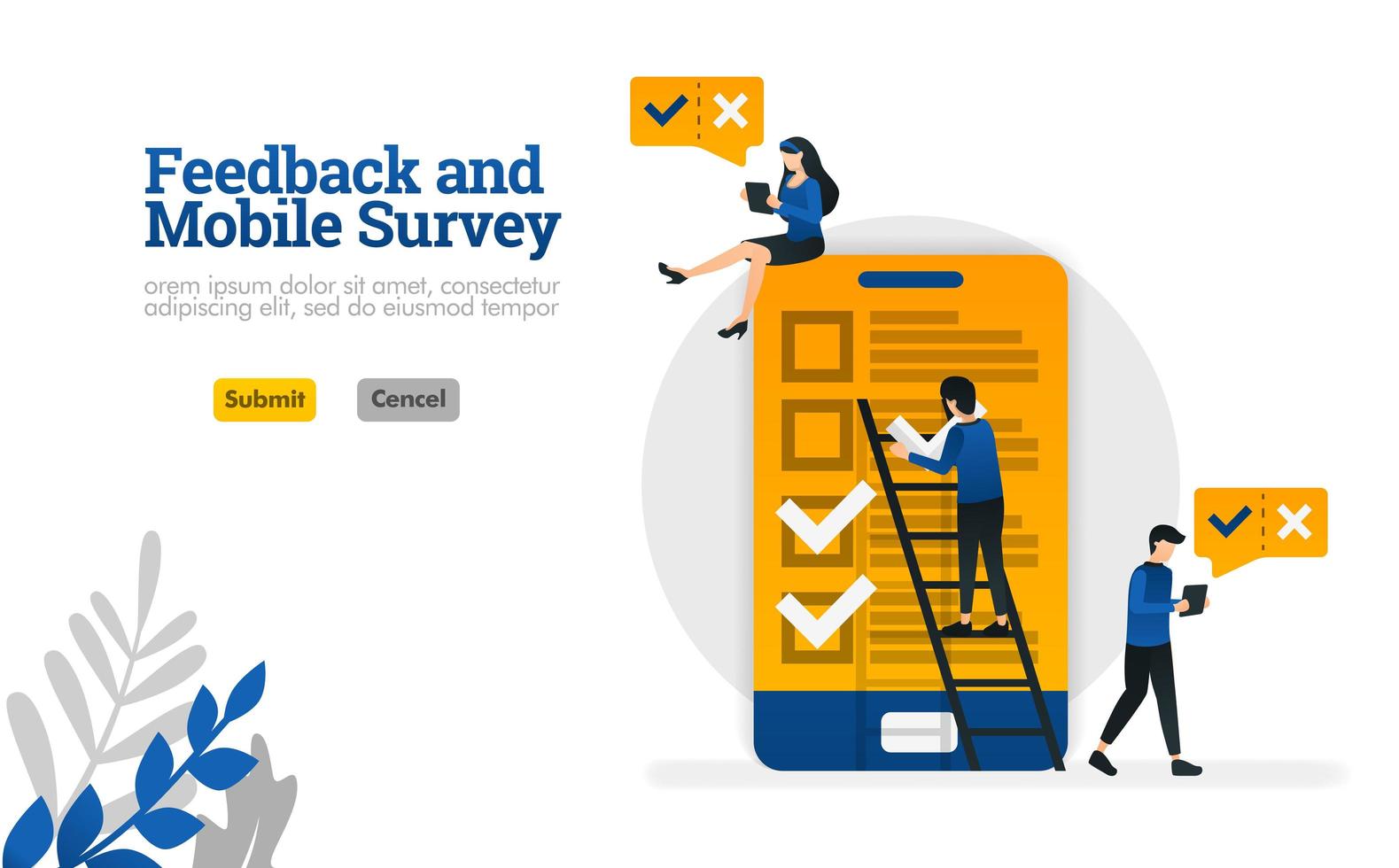 Feedback and Mobile Survey for survey needs vector illustration concept can be use for, landing page, template, ui ux, web, mobile app, poster, banner, website