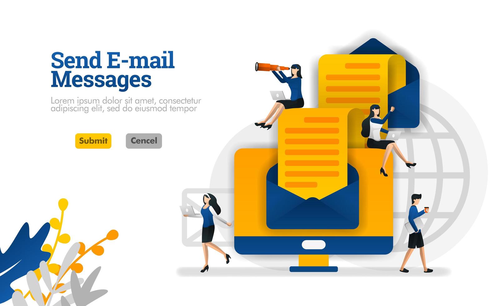 Sending e-mail messages and articles from end to end. envelopes and computers vector illustration concept can be use for, landing page, template, ui ux, web, mobile app, poster, banner, website