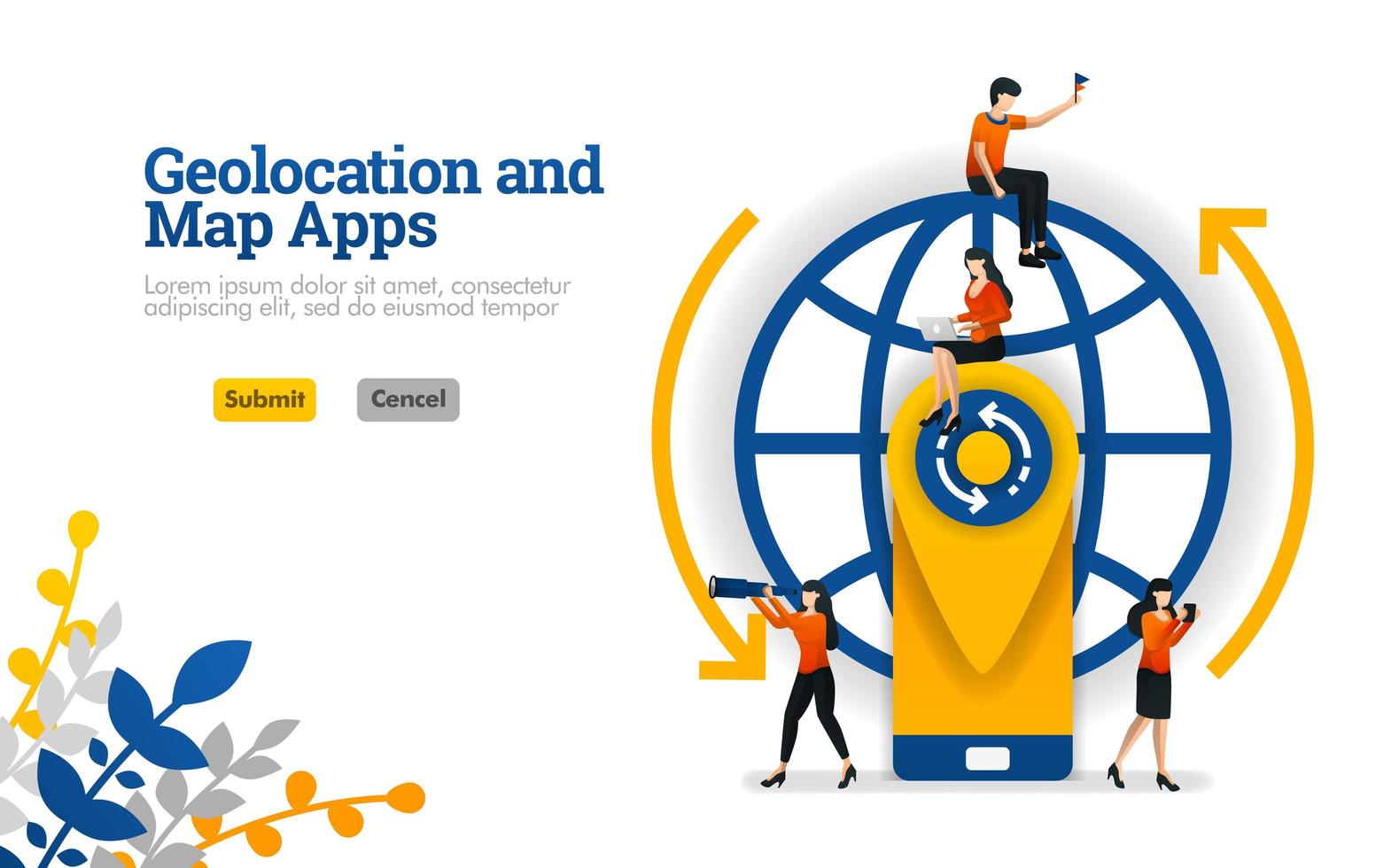 GeoLocation and Maps apps for traveling, holidays and trips vector illustration concept can be use for, landing page, template, ui ux, web, mobile app, poster, banner, website