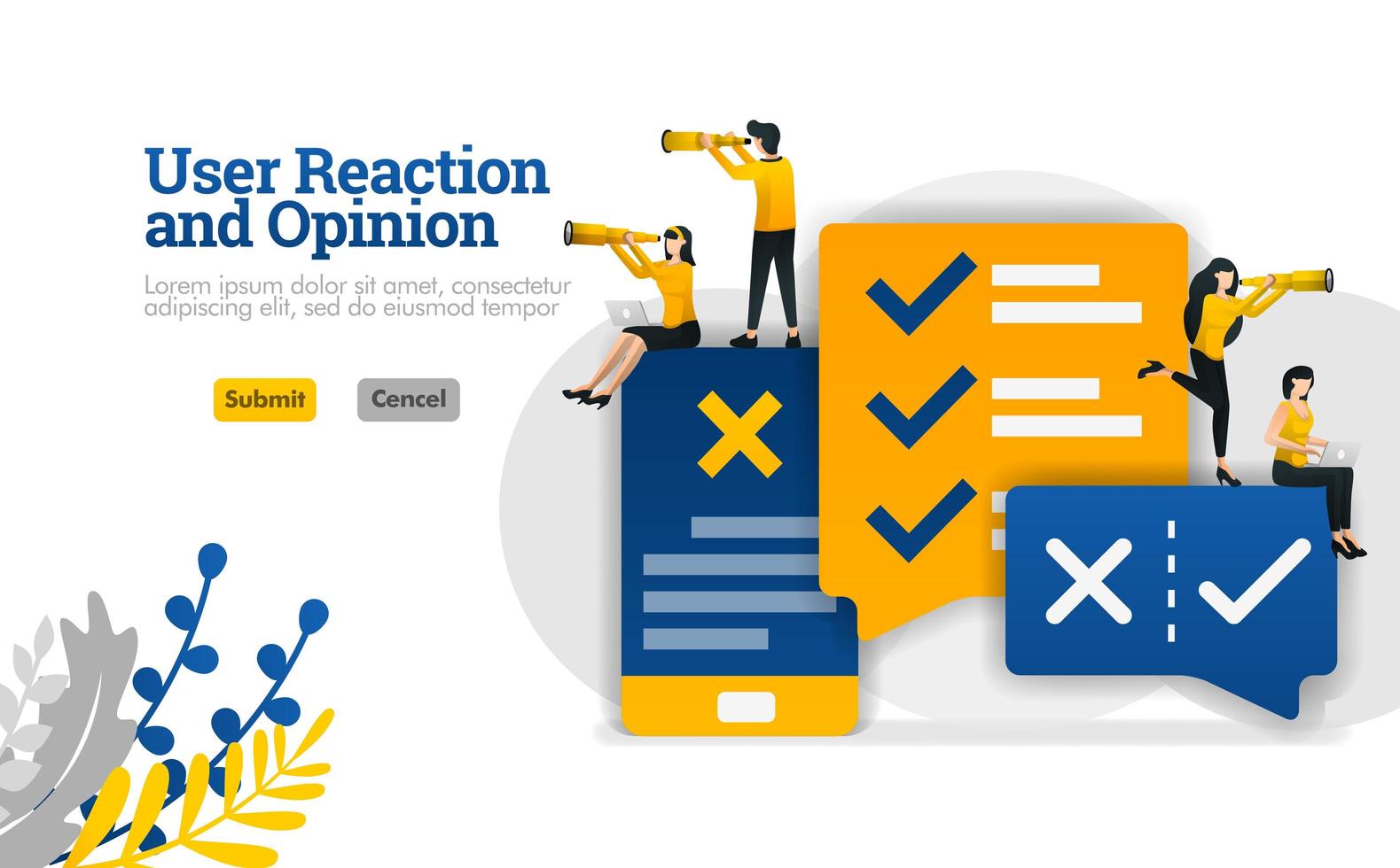 User reaction and conversation opinion with apps for marketing and advertising industry illustration concept can be use for, landing page, template, ui ux, web, mobile app, poster, banner, website vector