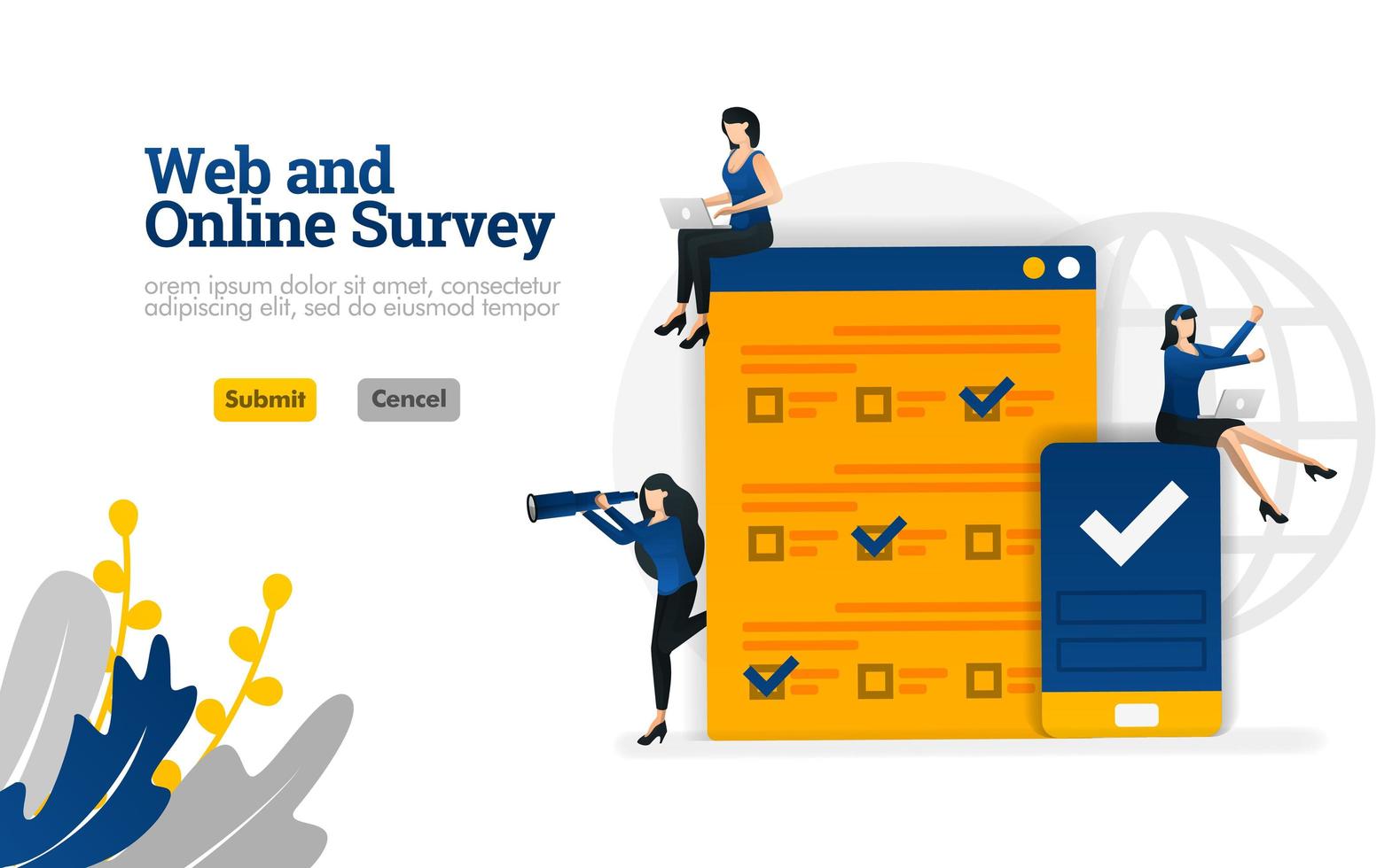 Web and Online survey for marketing, advertising and consultants vector illustration concept can be use for, landing page, template, ui ux, web, mobile app, poster, banner, website