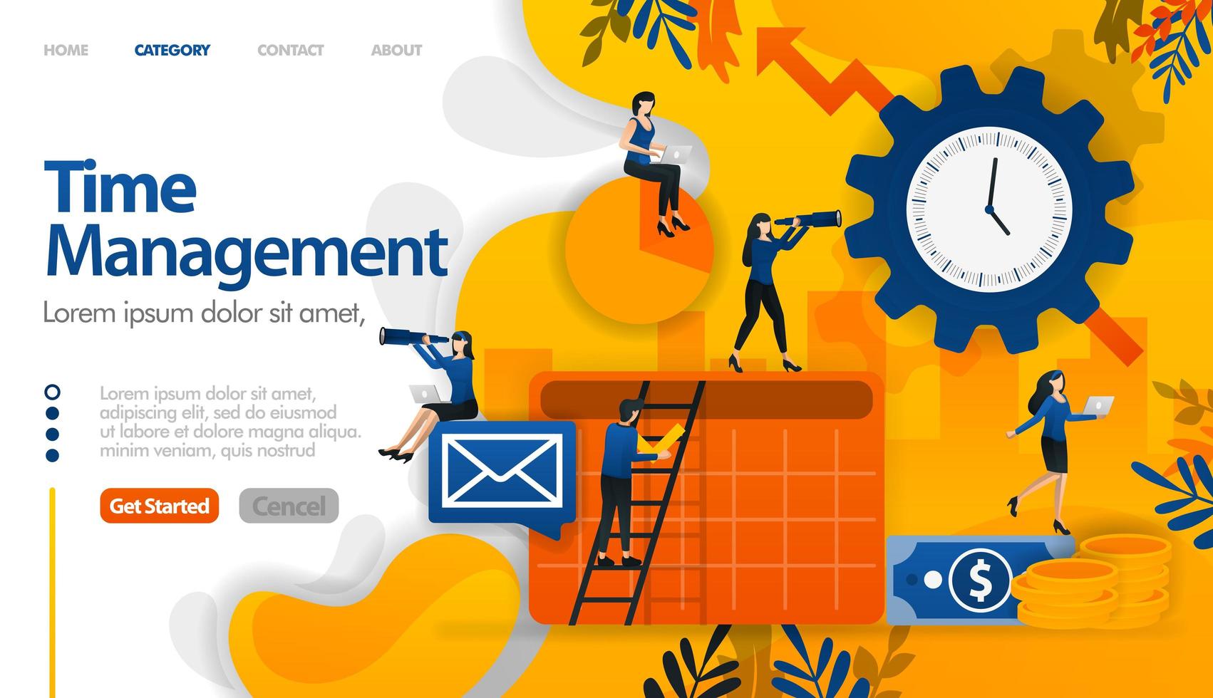 Time management, scheduling, planning in business and financial projects vector illustration concept can be use for, landing page, template, ui ux, web, mobile app, poster, banner, website