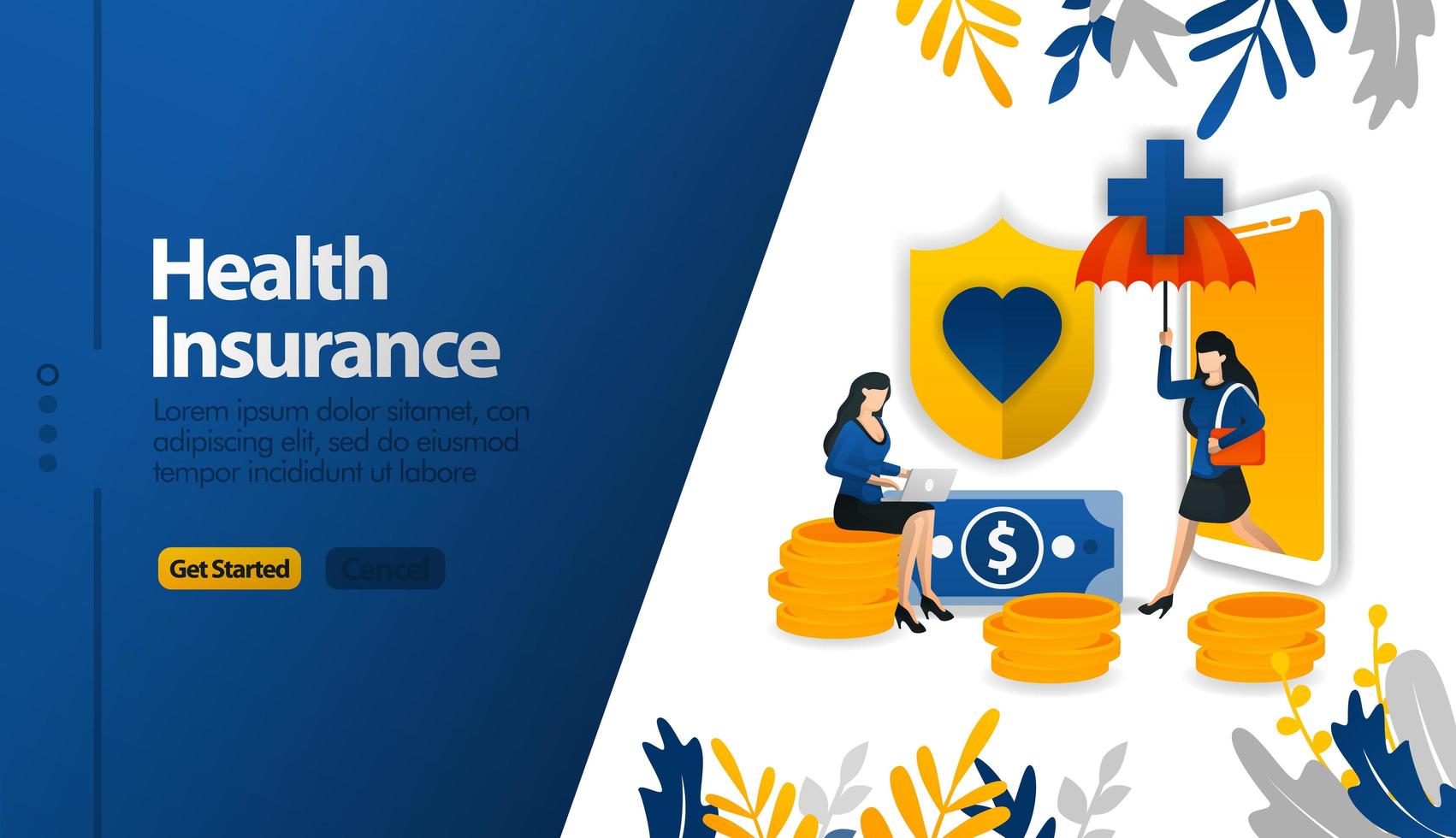 Health insurance mobile apps with protective umbrellas and shields vector illustration concept can be use for, landing page, template, ui ux, web, mobile app, poster, banner, website