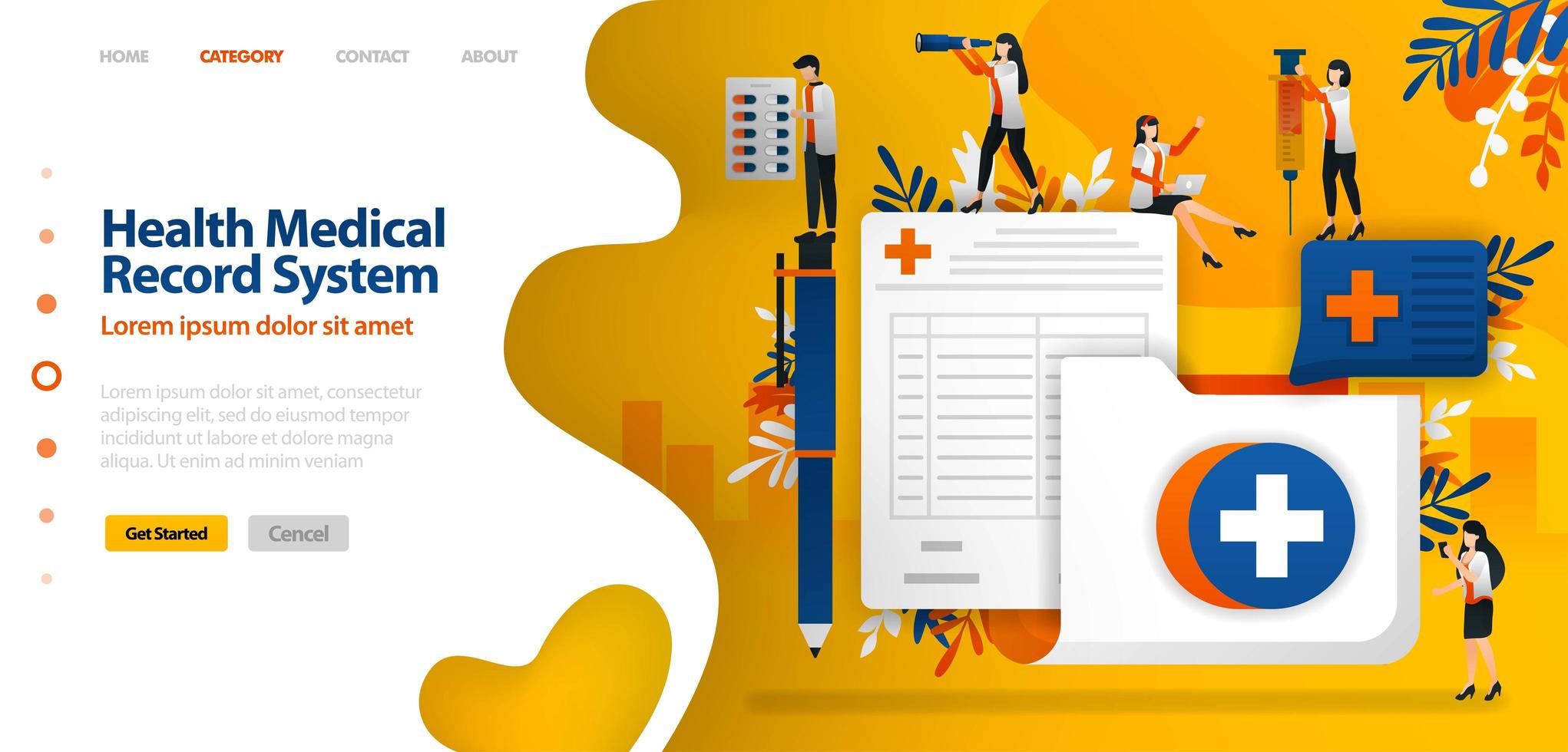 Health medical Record System. folder with cross symbol and registration form. vector illustration concept can be use for landing page, template, ui ux, web, mobile app, poster, banner, website