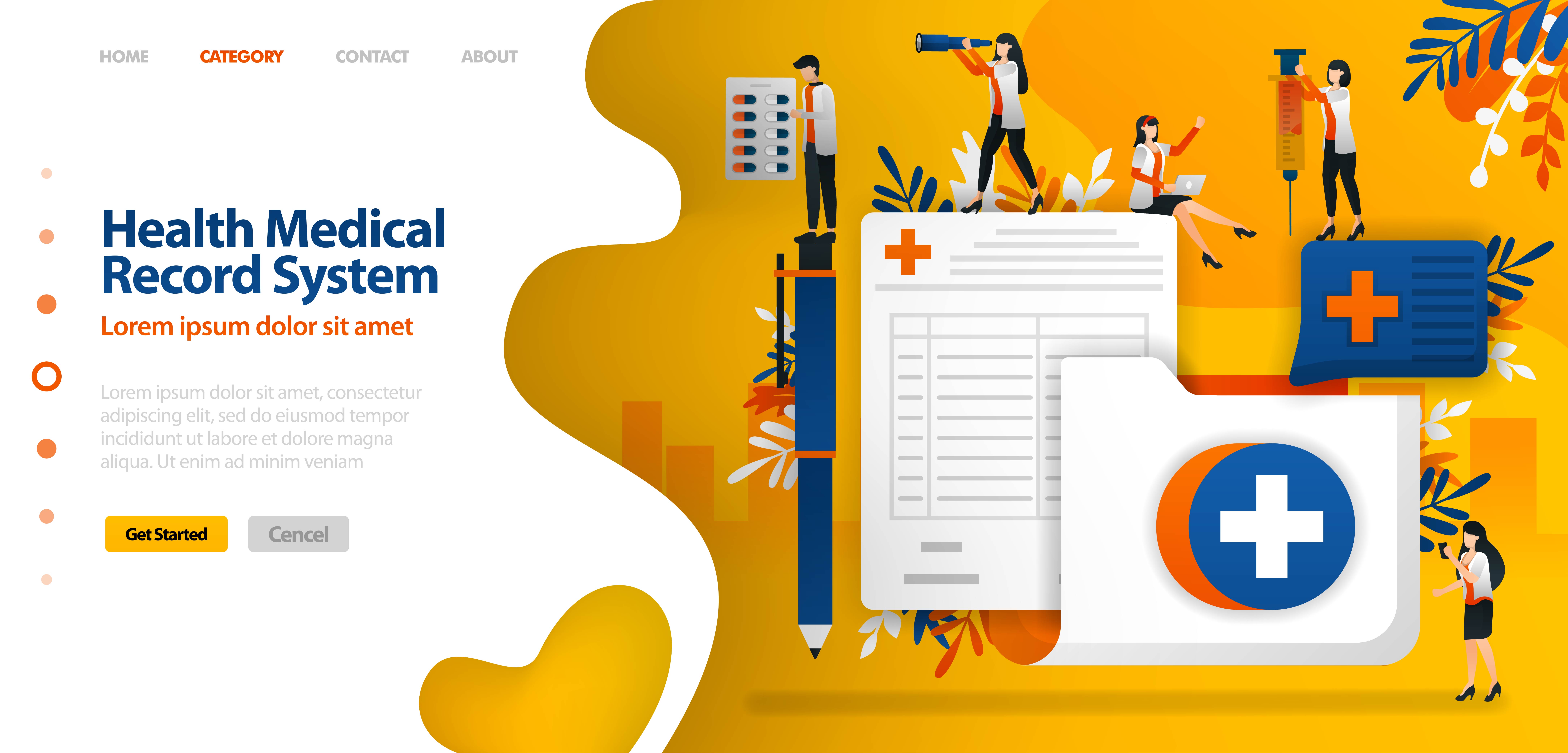 Health medical Record System. folder with cross symbol and registration