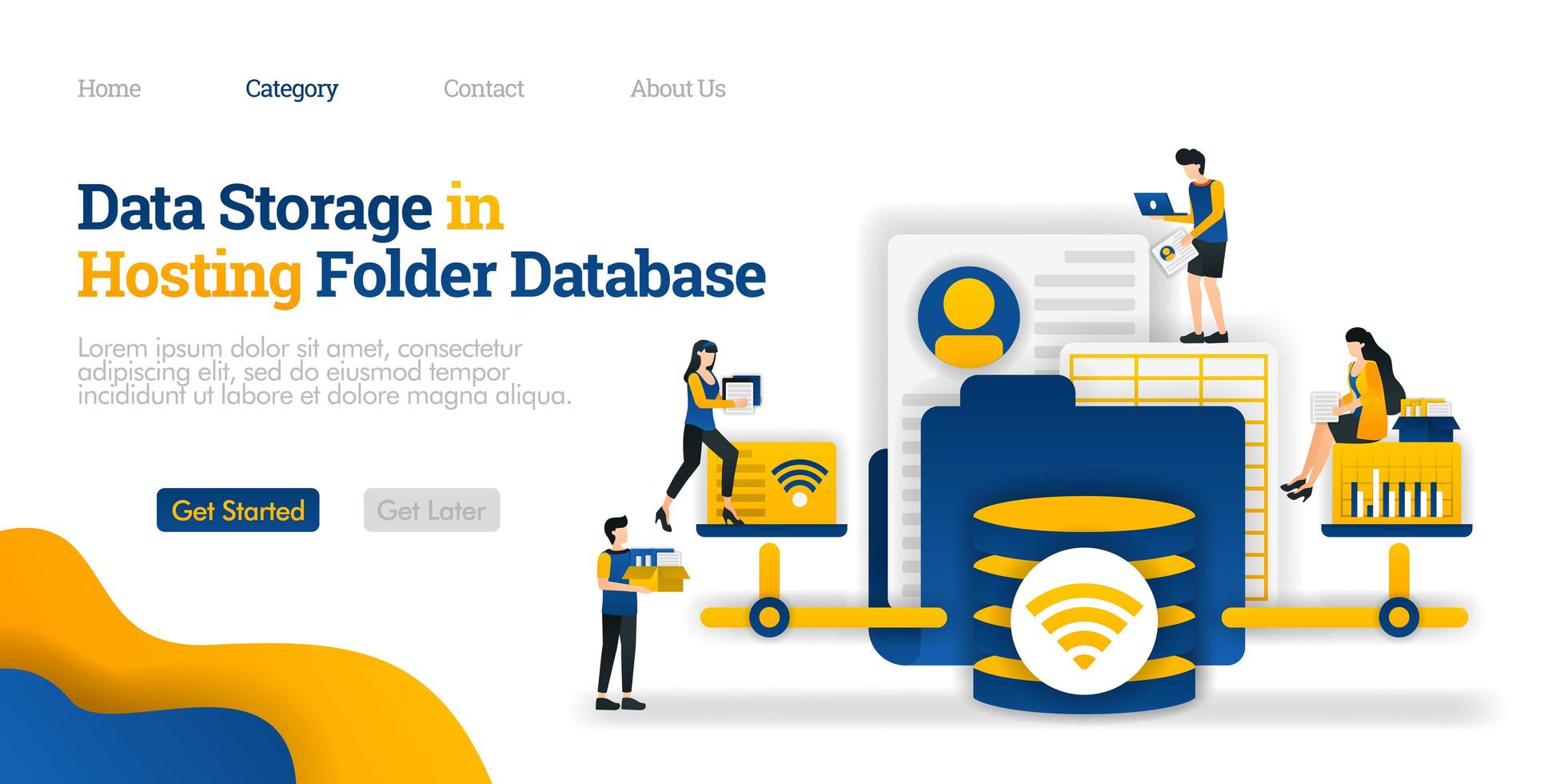 Data Storage in Hosting Database Folder. open and change various files from hosting folder. Vector flat illustration concept, can use for, landing page, template, web, homepage, poster, banner, flyer