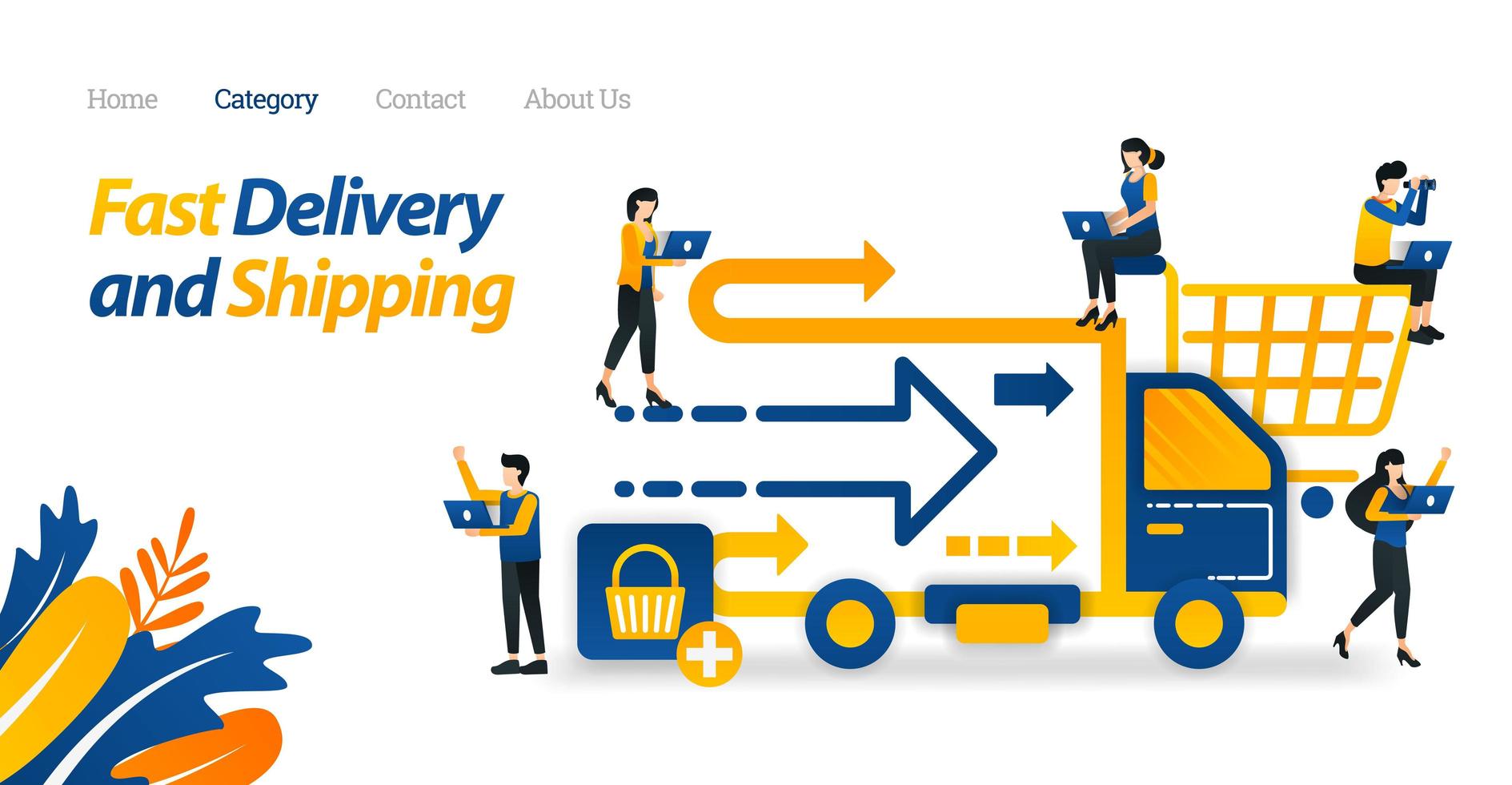 Fast Delivery and Shipping Services Provided from Online Stores or E-commerce. Vector Illustration, Flat Icon Style Suitable for Web Landing Page, Banner, Flyer, Sticker, Wallpaper, Card, Background