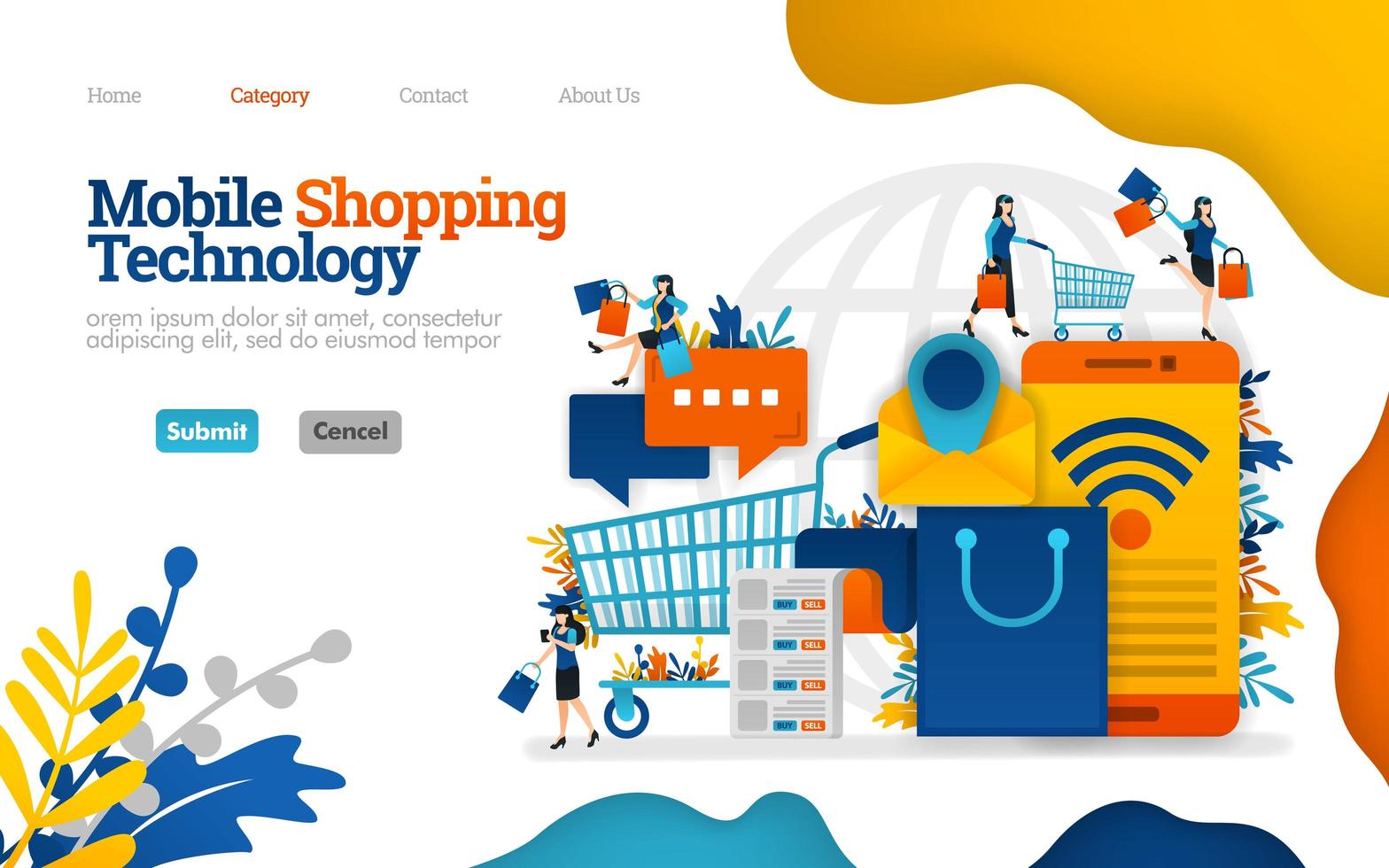 Mobile shopping technology, managing shopping and daily necessities with e-commerce. Vector flat illustration concept, can use for, landing page, template, ui, web, homepage, poster, banner, flyer