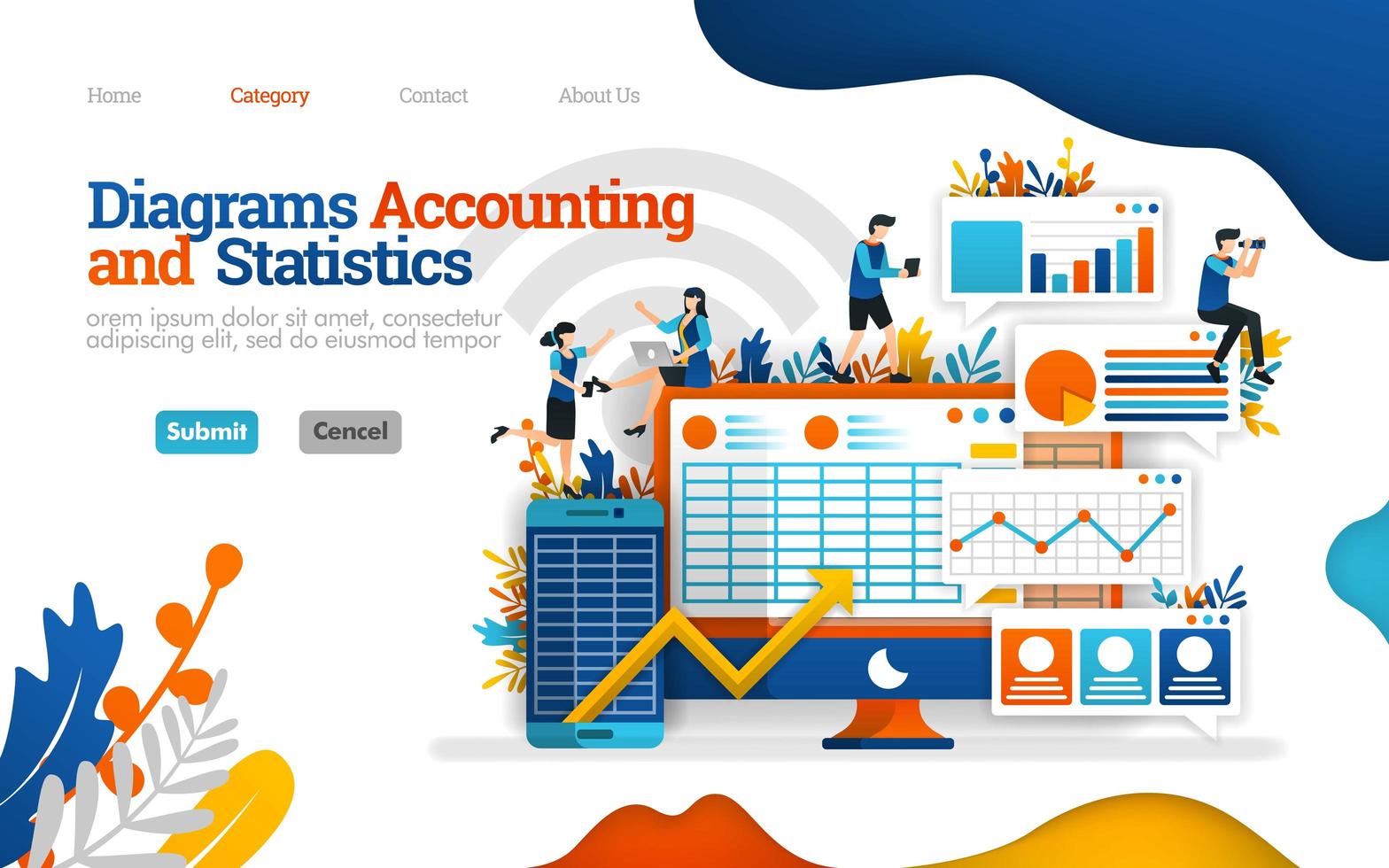 Accounting and Statistics Diagram. increase business performance with good accounting. Vector flat illustration concept, can use for, landing page, template, ui, web, homepage, poster, banner, flyer