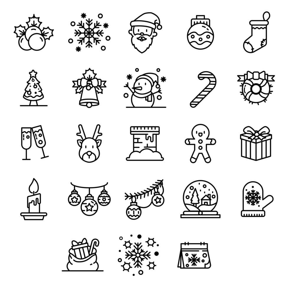 Christmas line icon set vector